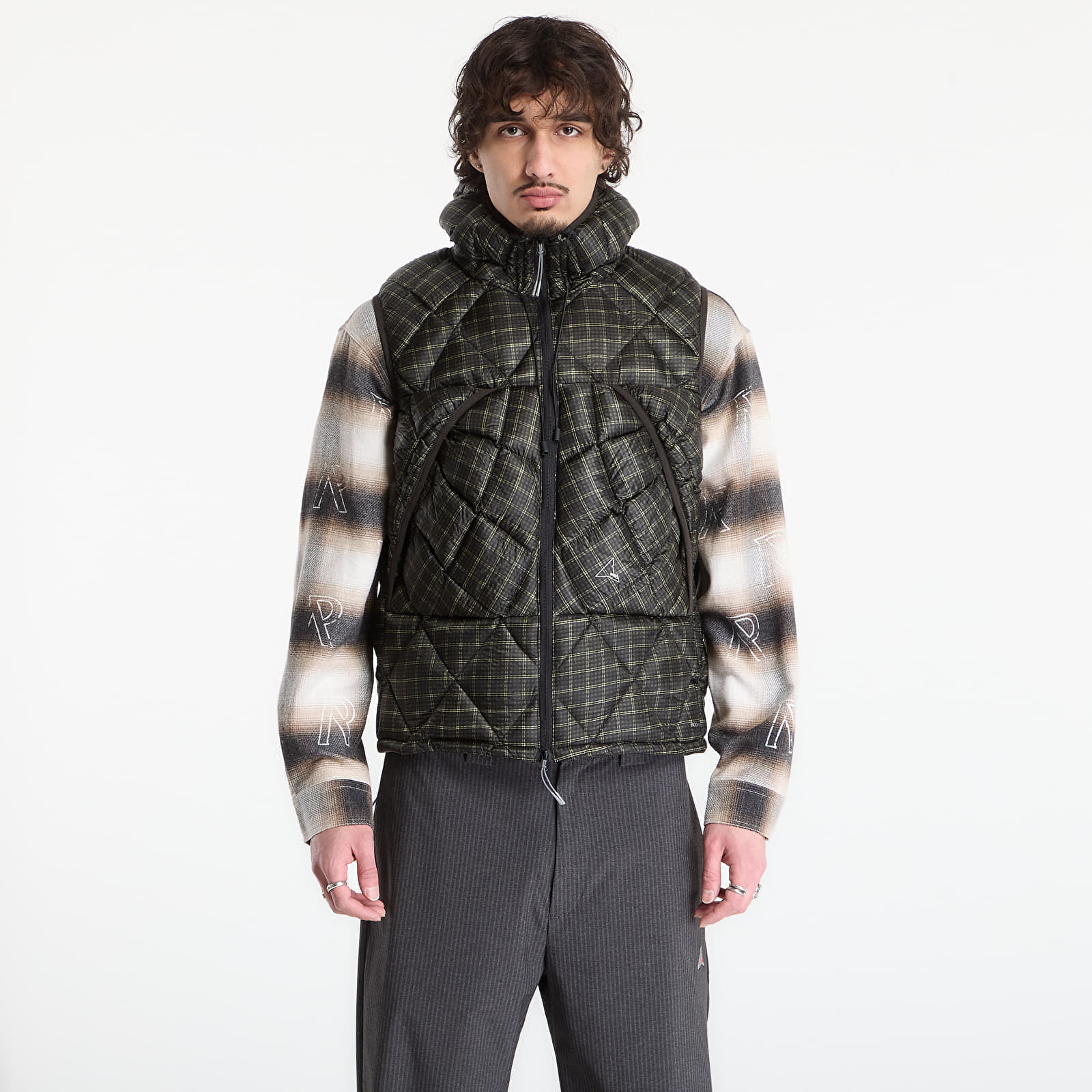 Яке ROA Nuna 600 Fill Power Printed Check Hooded Down Vest Anthracite XL