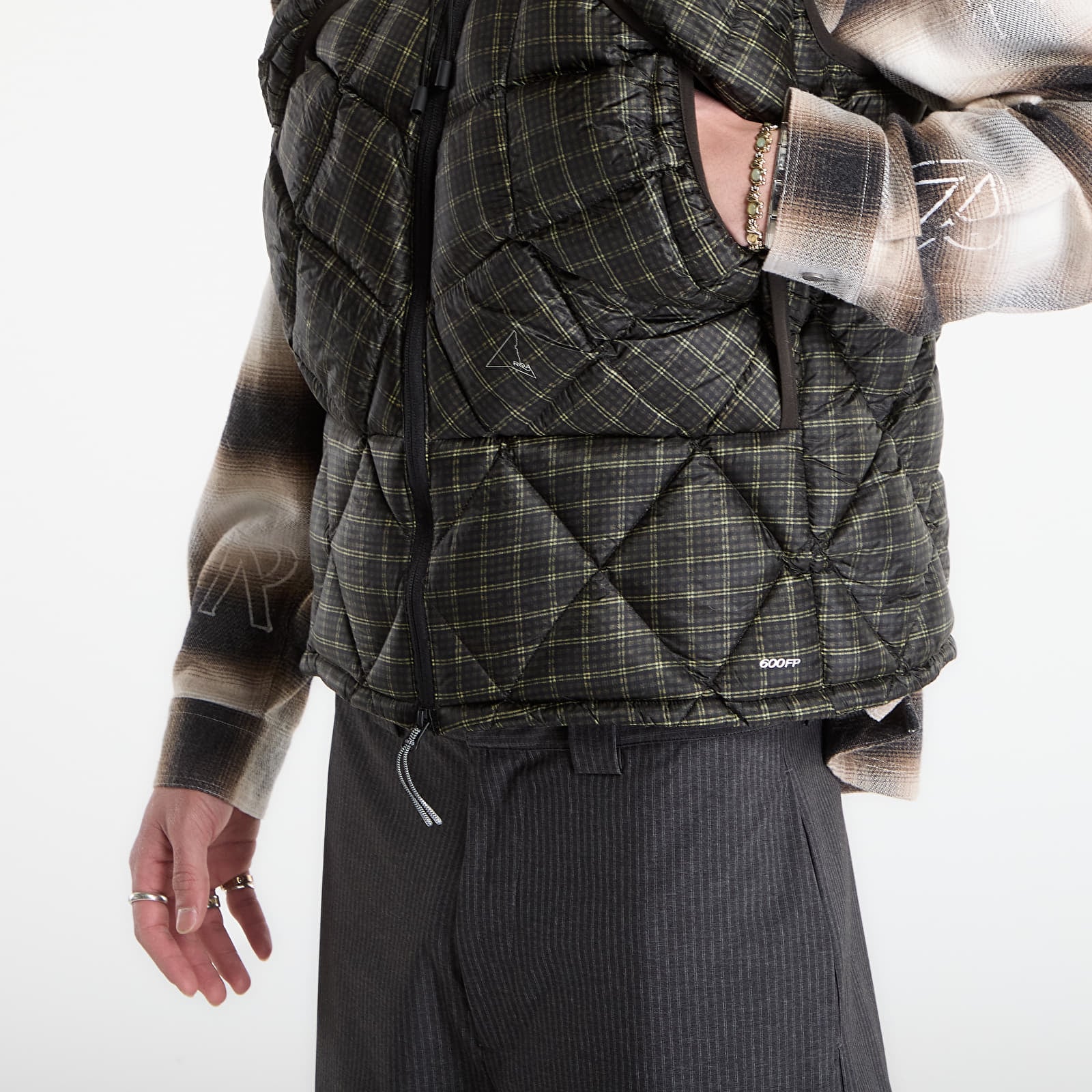 Casacos de homem ROA Nuna 600 Fill Power Printed Check Hooded Down Vest Anthracite