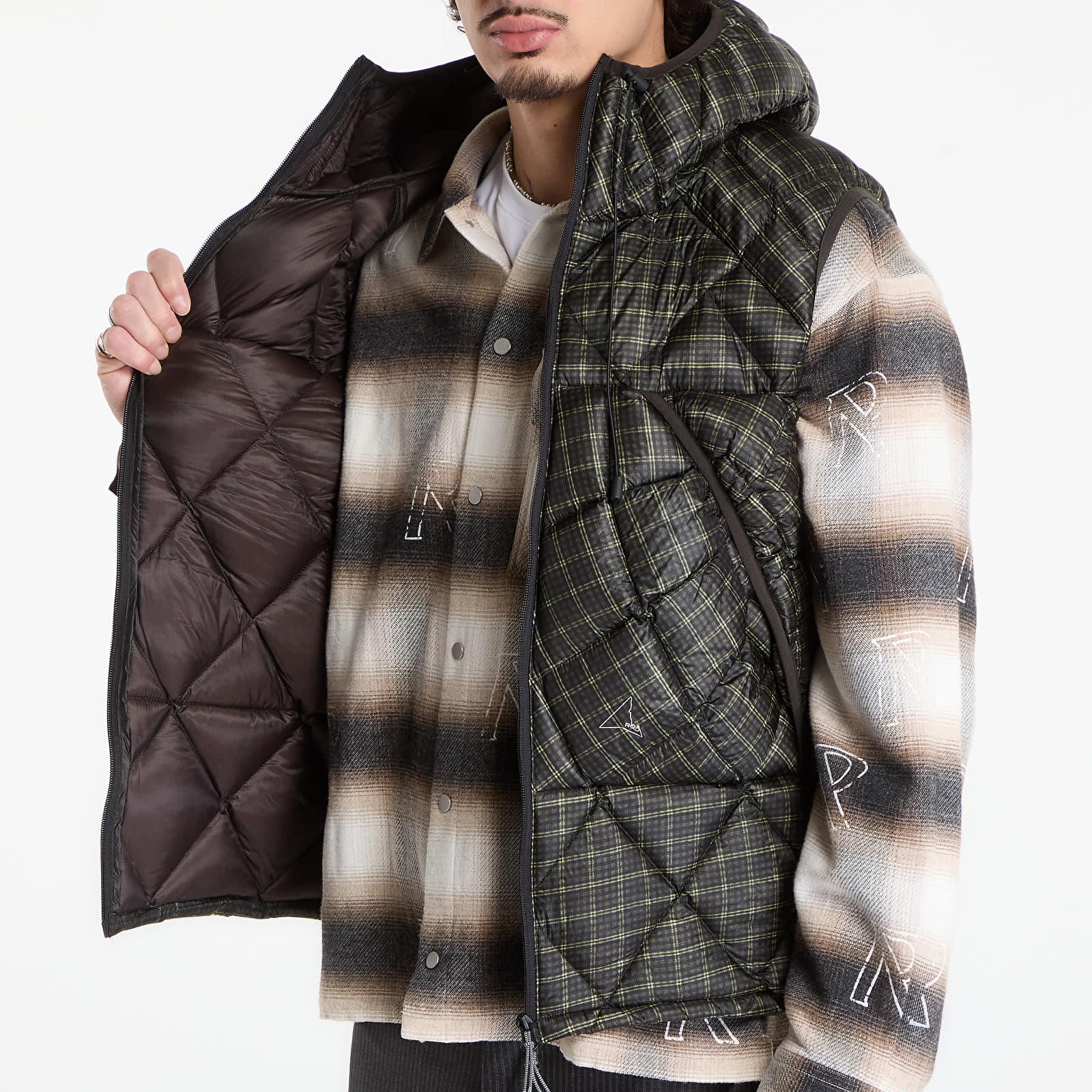 Casacos de homem ROA Nuna 600 Fill Power Printed Check Hooded Down Vest Anthracite