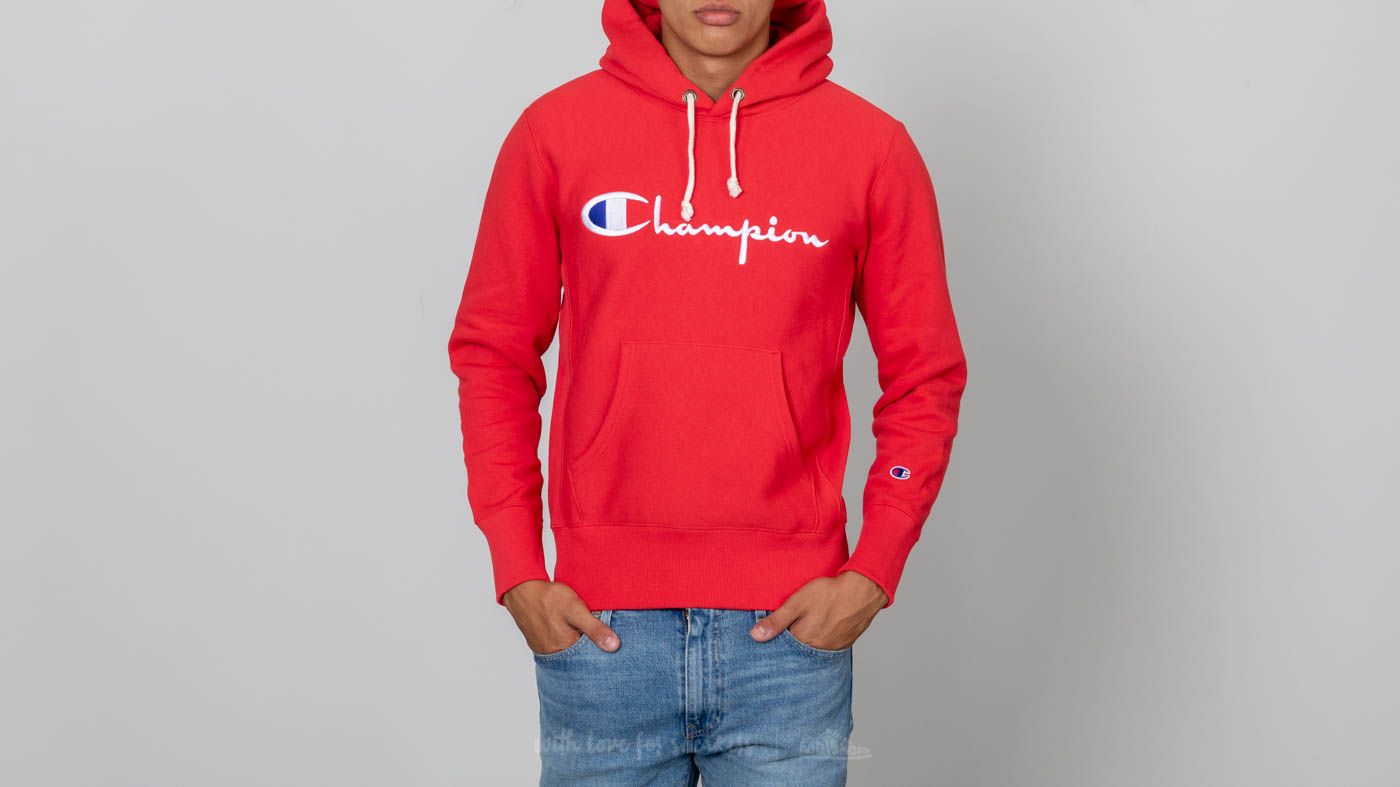 Champion hoddie red hot sale