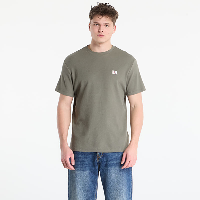 Tričko Calvin Klein Jeans Ss Waffle Woven Label Crewnk Tee Dusty Olive