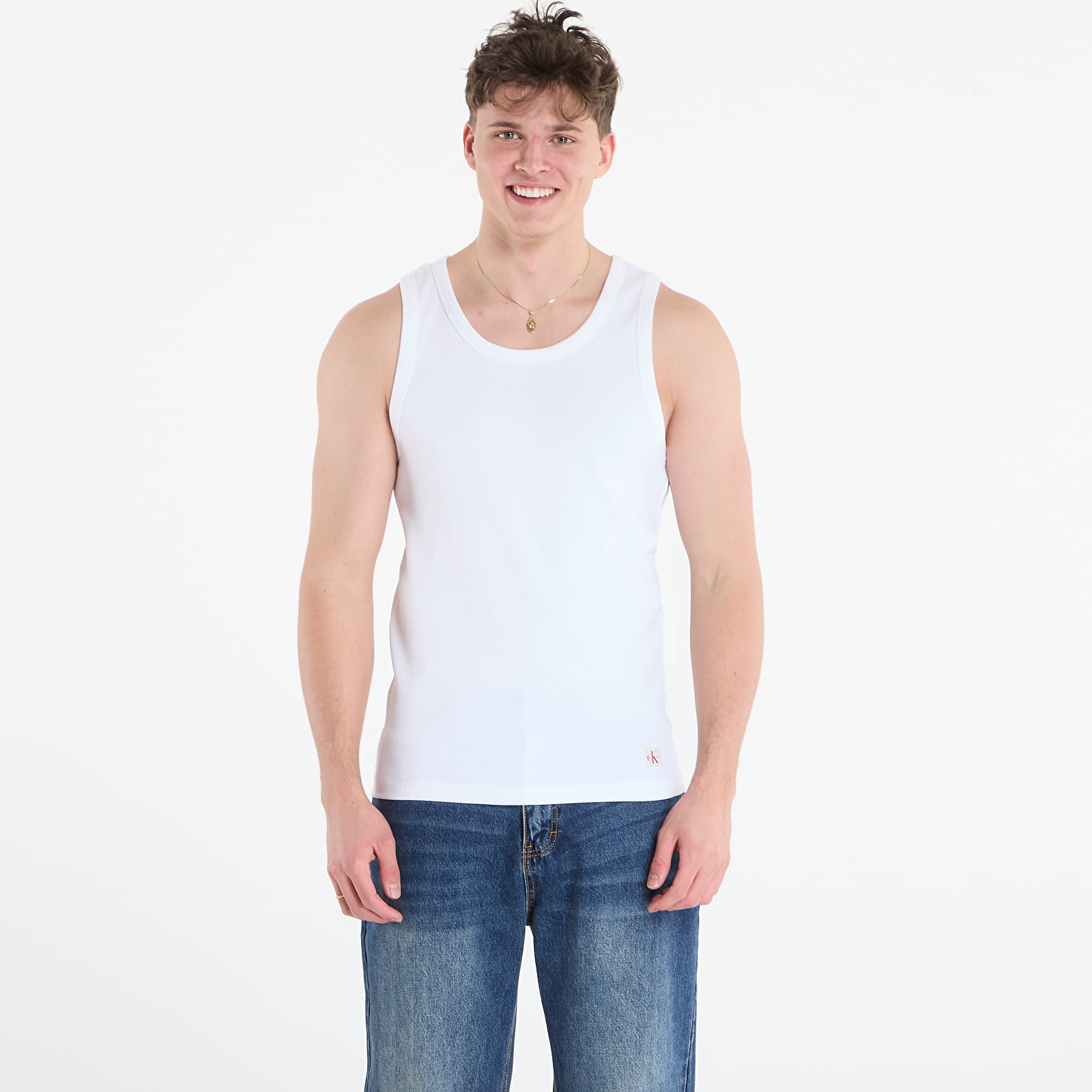 Canotta uomo Calvin Klein Jeans 2X2 Rib Badge Tank Top Bright White