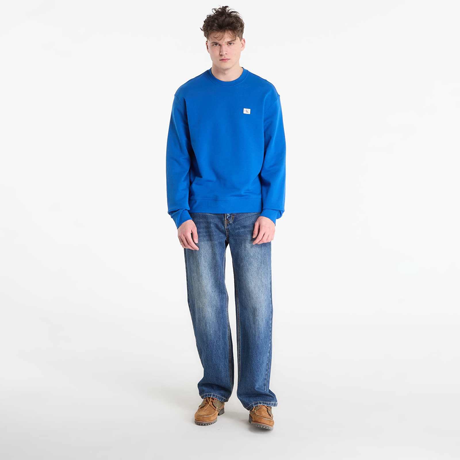 Pánske mikiny Calvin Klein Jeans Ls Eu 350Terry Badge Crewneck Sw Classic Blue