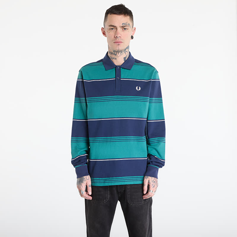 FRED PERRY Heavyweight Striped Polo Shirt Tennis Blue