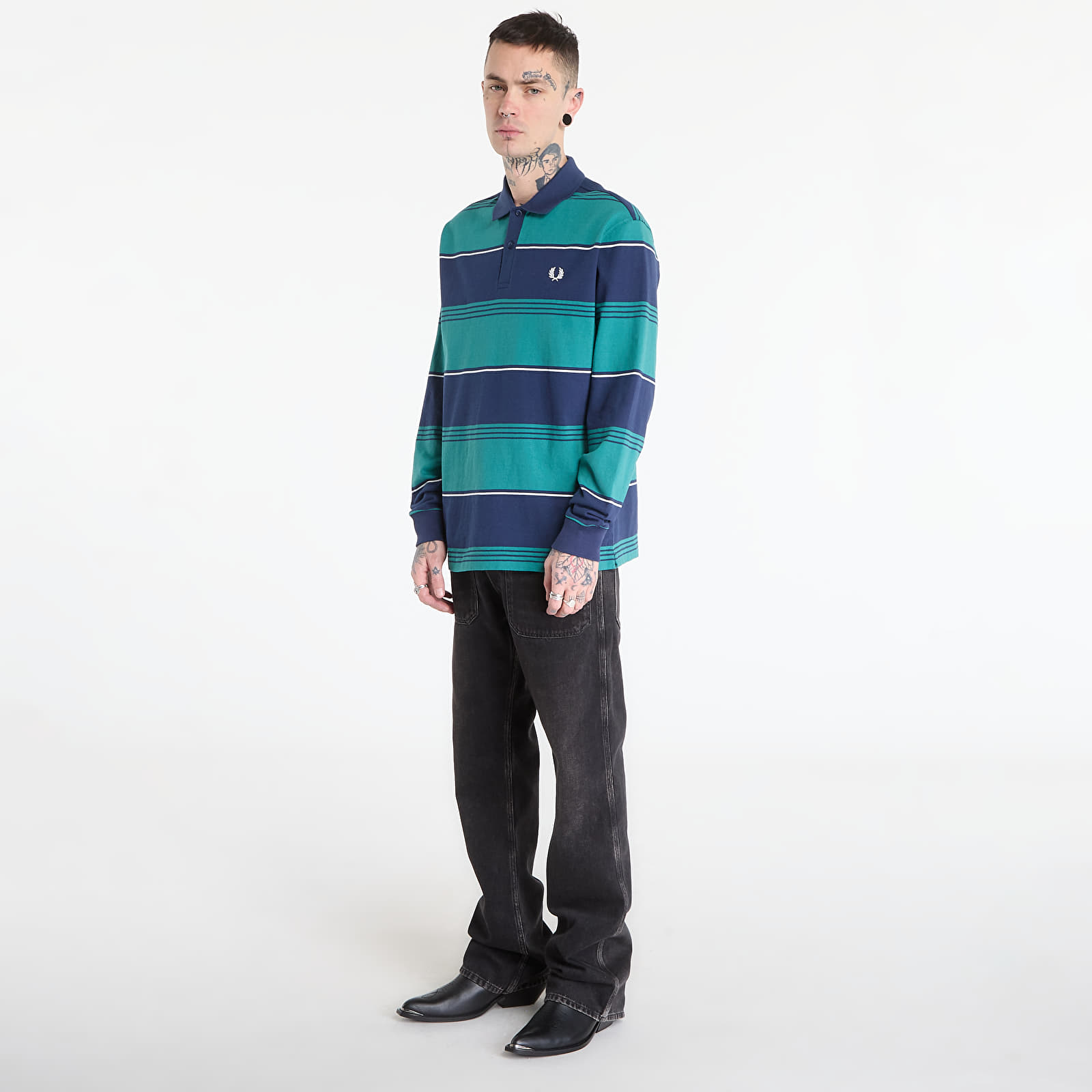 T-shirts FRED PERRY Heavyweight Striped Polo Shirt Tennis Blue