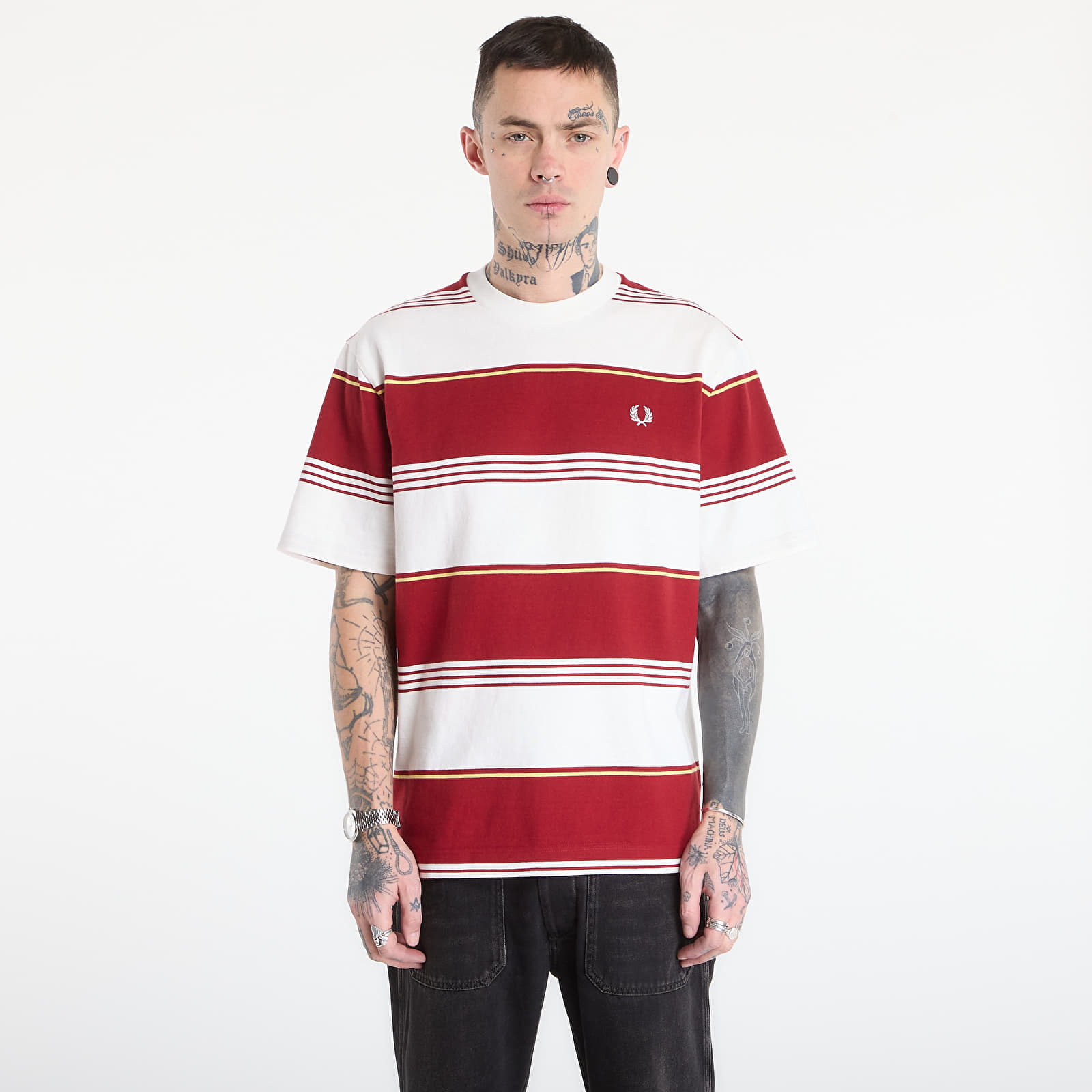 T-krekli FRED PERRY Heavyweight Striped T-Shirt Snow White