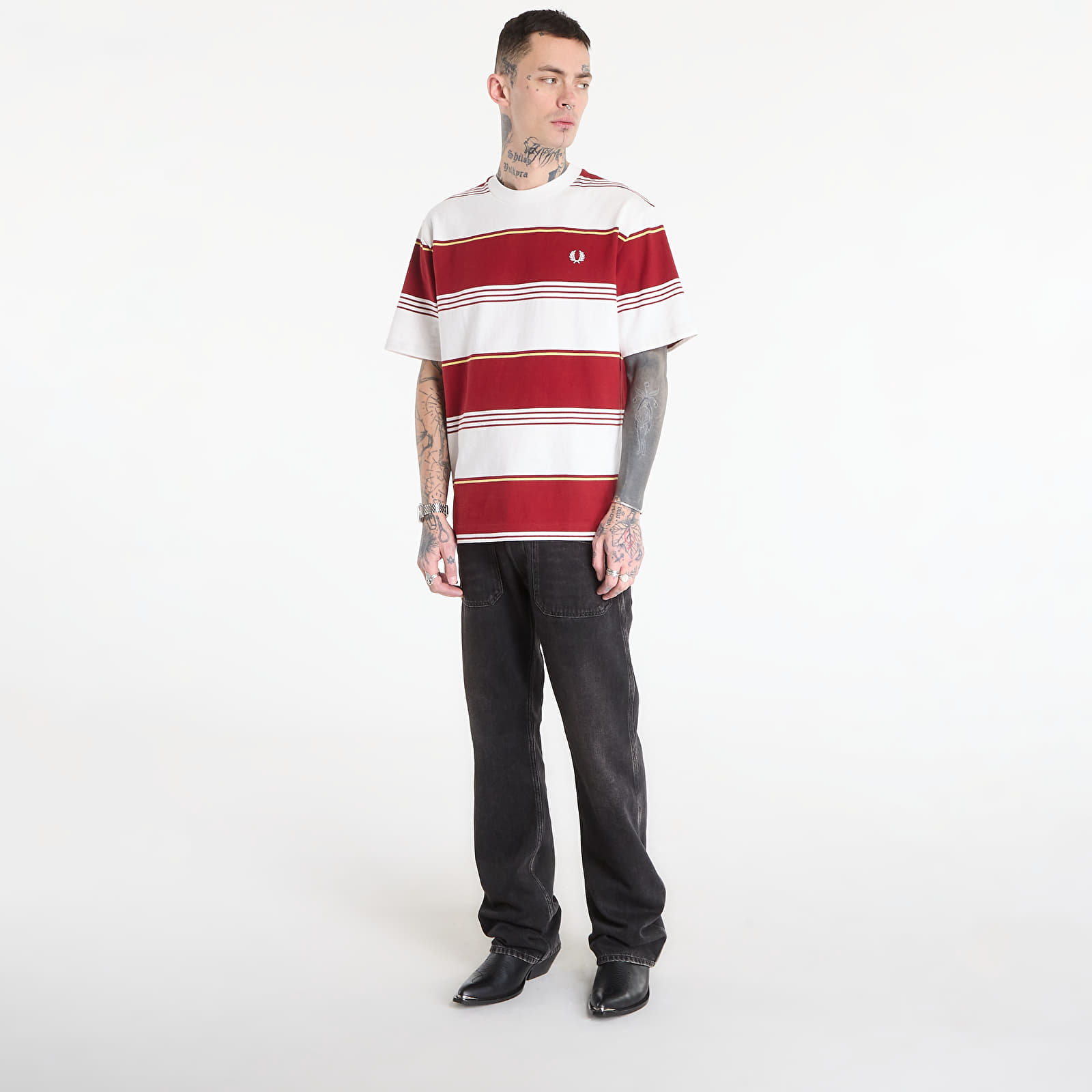 T-krekli FRED PERRY Heavyweight Striped T-Shirt Snow White