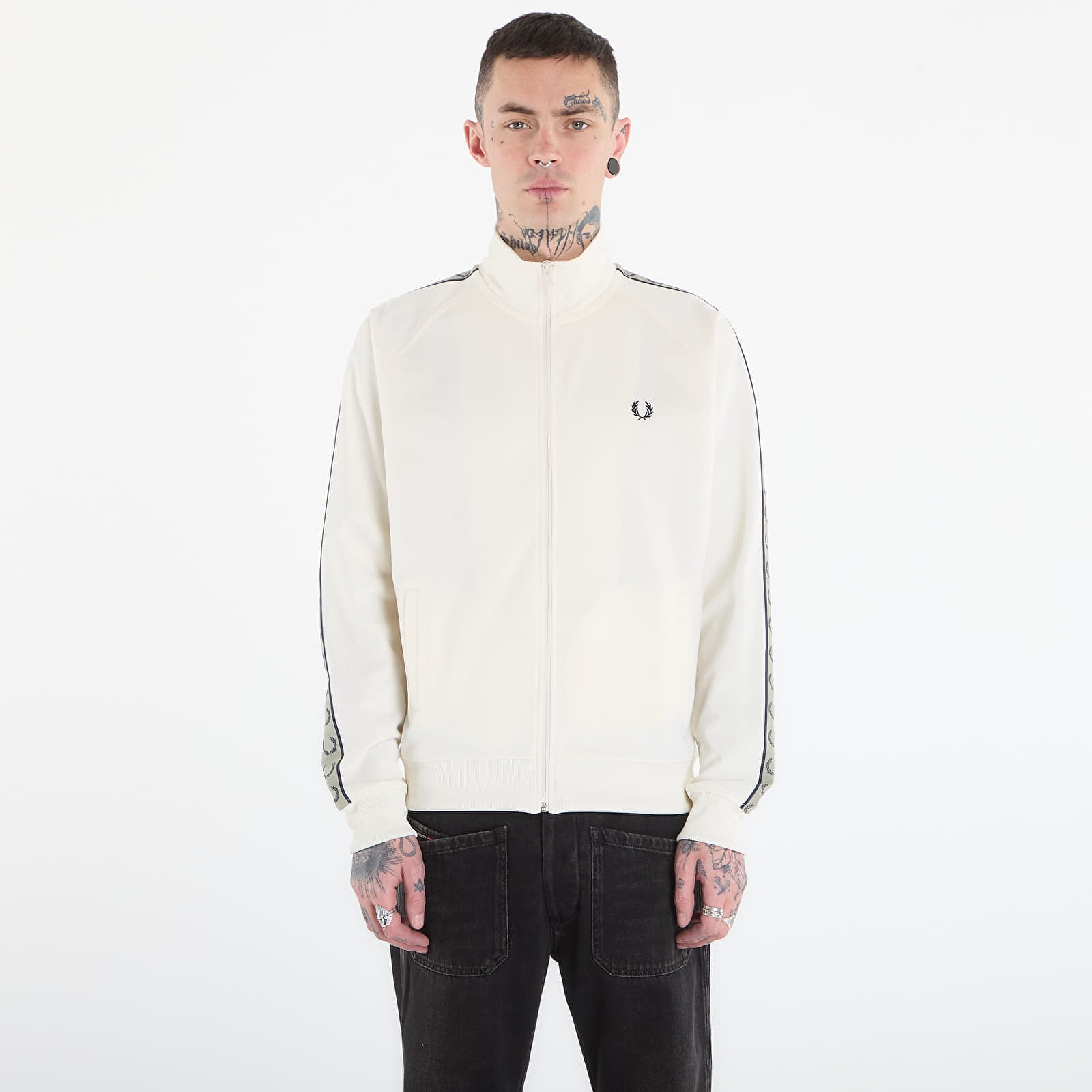 Sweatshirt FRED PERRY Contrast Tape Track Jacket Ecr/ Nvy/ Seagrss S