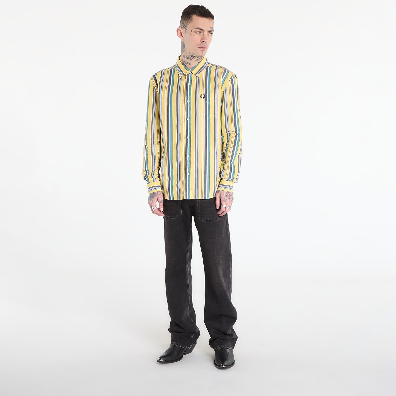 Koszule FRED PERRY Relaxed Stripe Shirt Lemon Barley