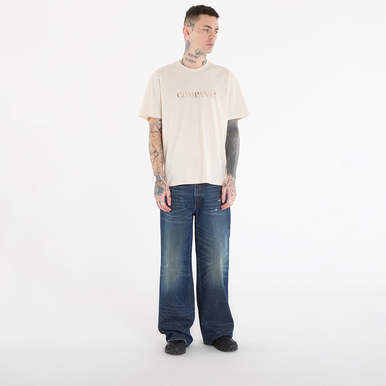 Мъжки тениски C.P. Company 30/1 Jersey Short Sleeve Logo T-Shir Frozen Dew/ White