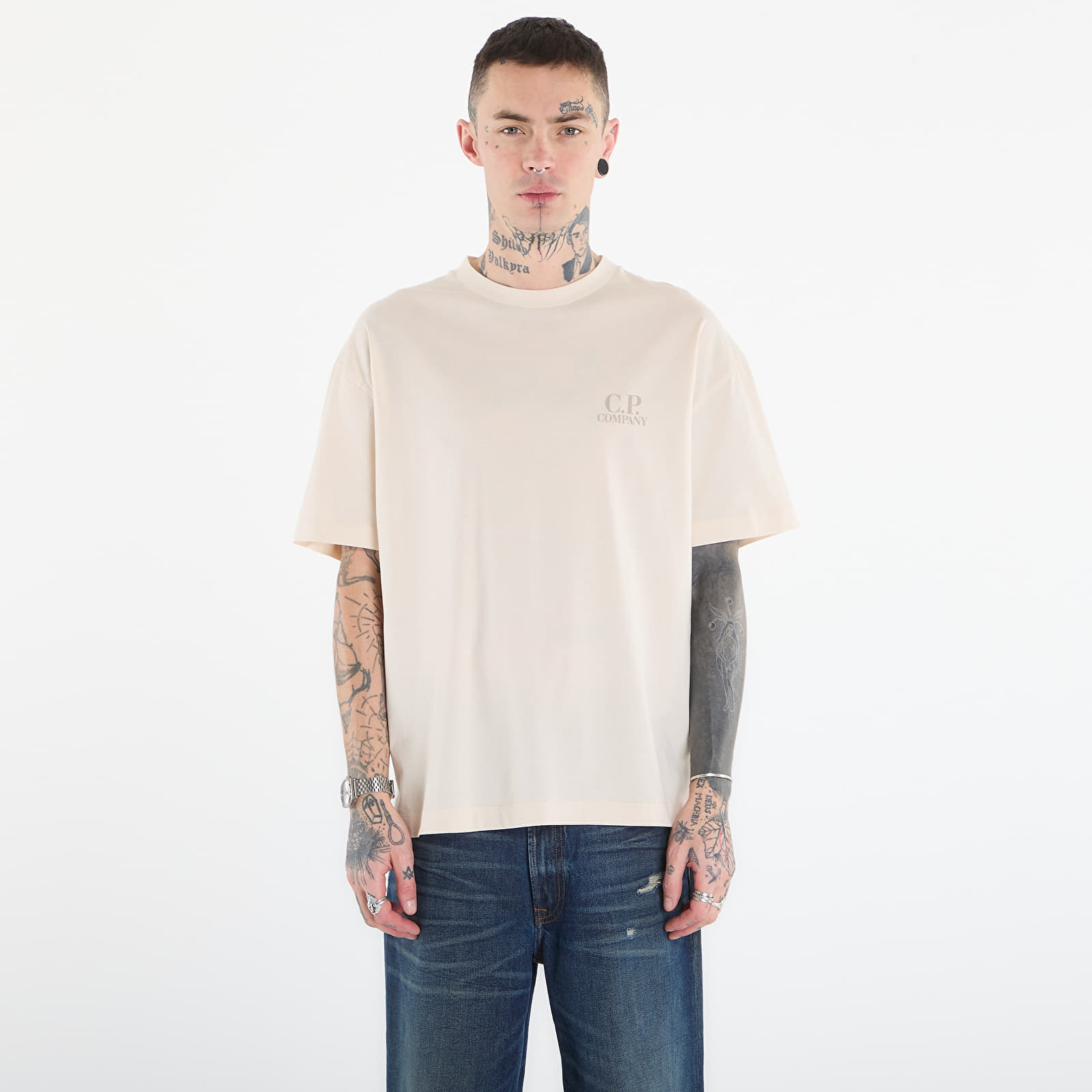 Тениска C.P. Company 30/1 Jersey Short Sleeve Logo T-Shir Frozen Dew/ White XL