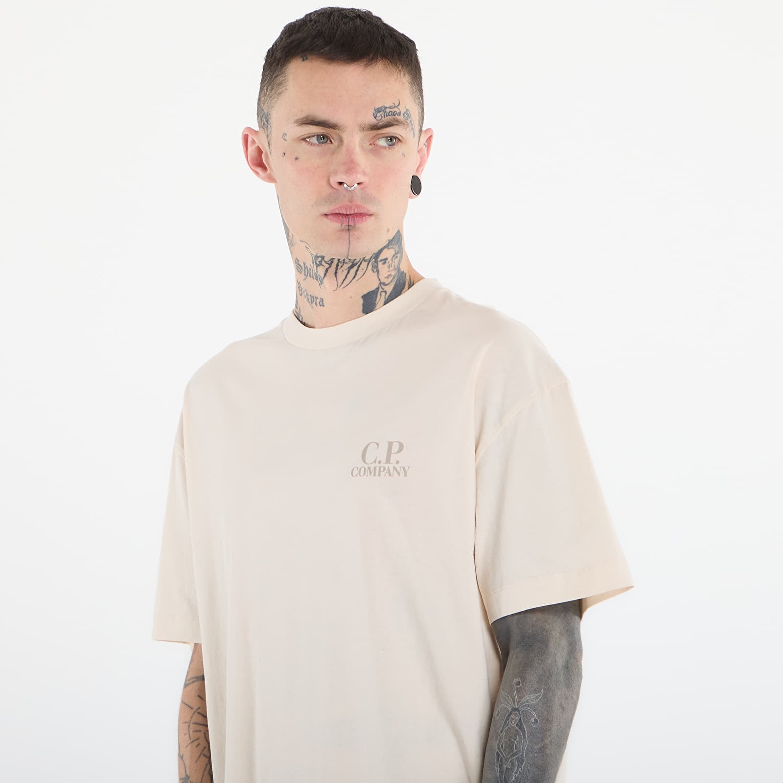 Pánske tričká C.P. Company 30/1 Jersey Short Sleeve Logo T-Shir Frozen Dew/ White