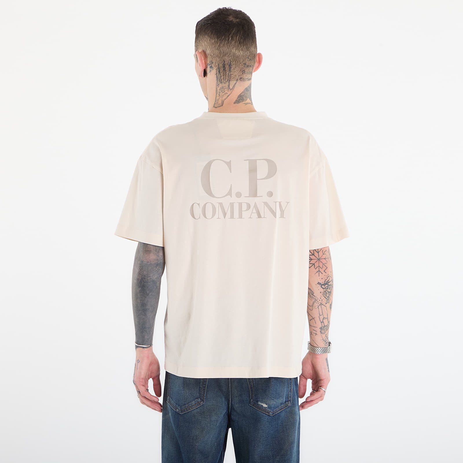 Pánske tričká C.P. Company 30/1 Jersey Short Sleeve Logo T-Shir Frozen Dew/ White