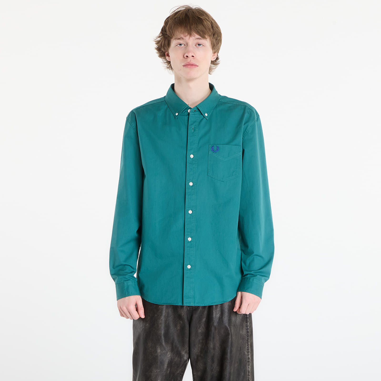 Риза FRED PERRY Relaxed Washed Twill Shirt Deep Mint XL