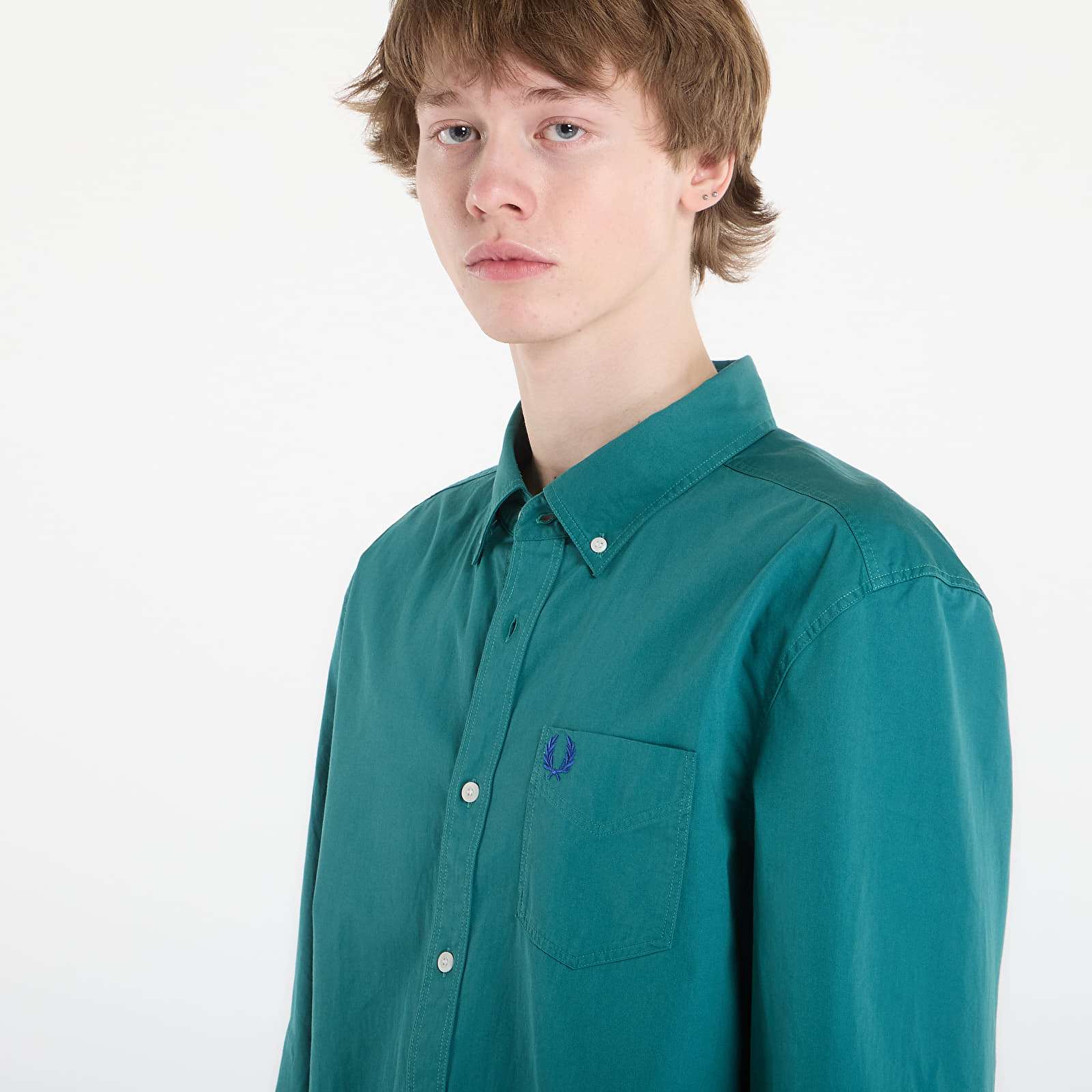 Camice FRED PERRY Relaxed Washed Twill Shirt Deep Mint