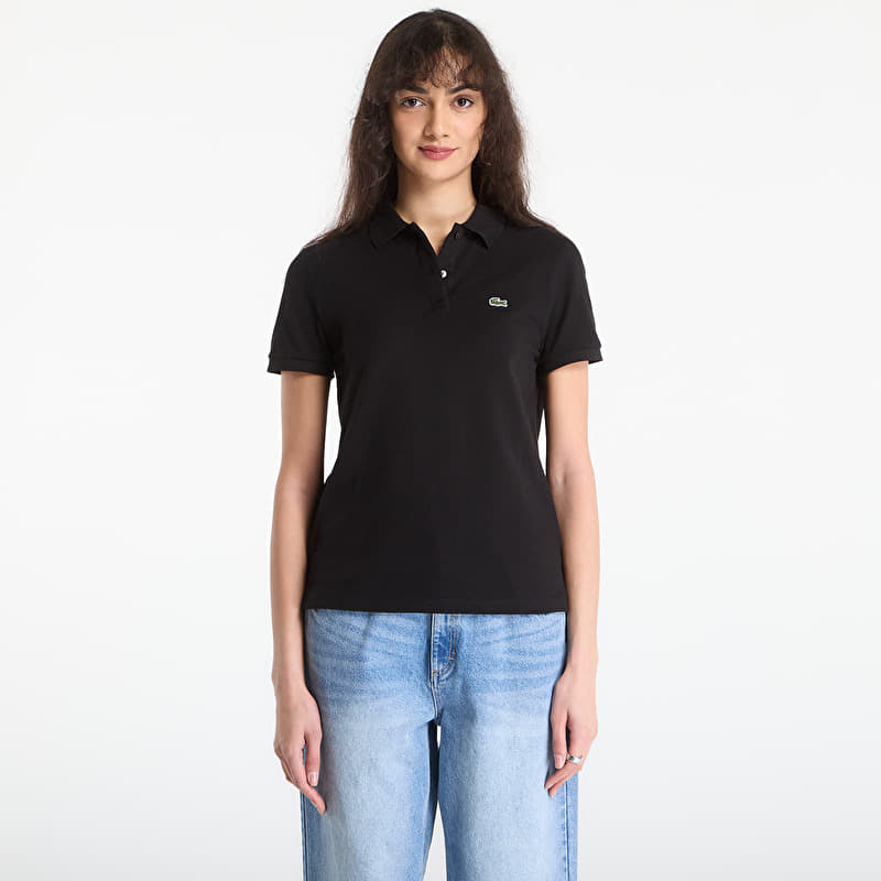 T-shirt LACOSTE Short Sleeved Ribbed Collar Shirt Black