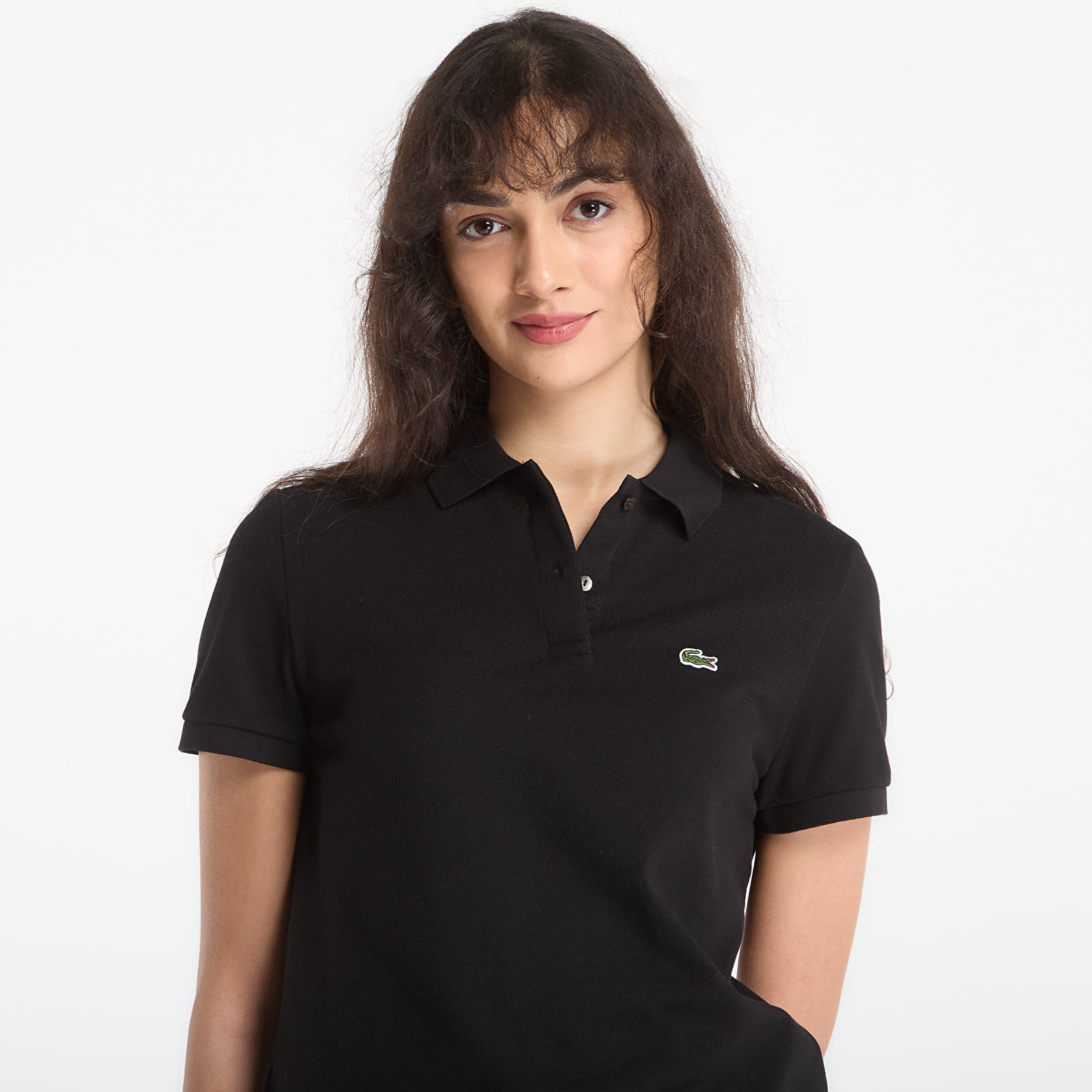 Women's T-shirts LACOSTE Short Sleeved Ribbed Collar Shirt Black