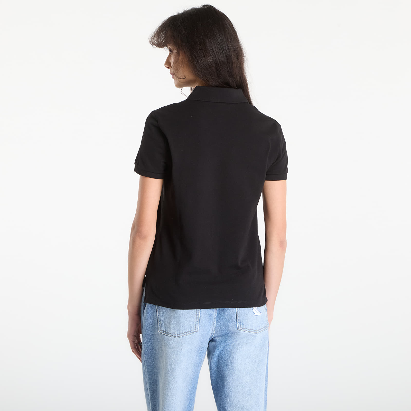 Women's T-shirts LACOSTE Short Sleeved Ribbed Collar Shirt Black