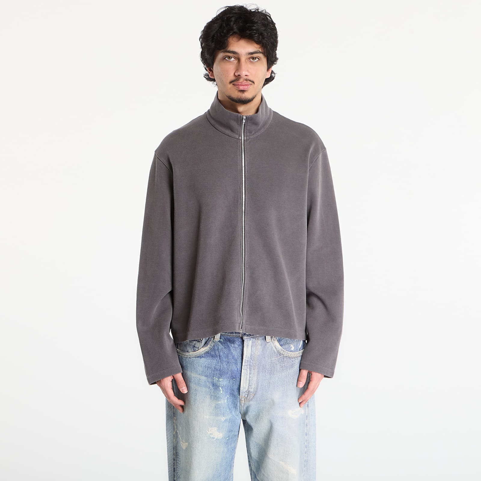 Dukserice OUR LEGACY Shrunken Fullzip Worn Graphite Athletic Rib