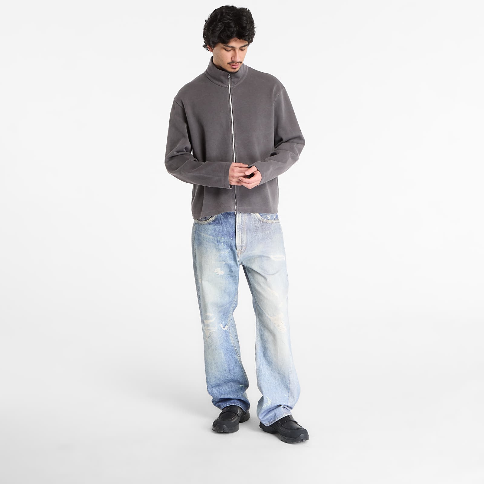 Dukserice OUR LEGACY Shrunken Fullzip Worn Graphite Athletic Rib