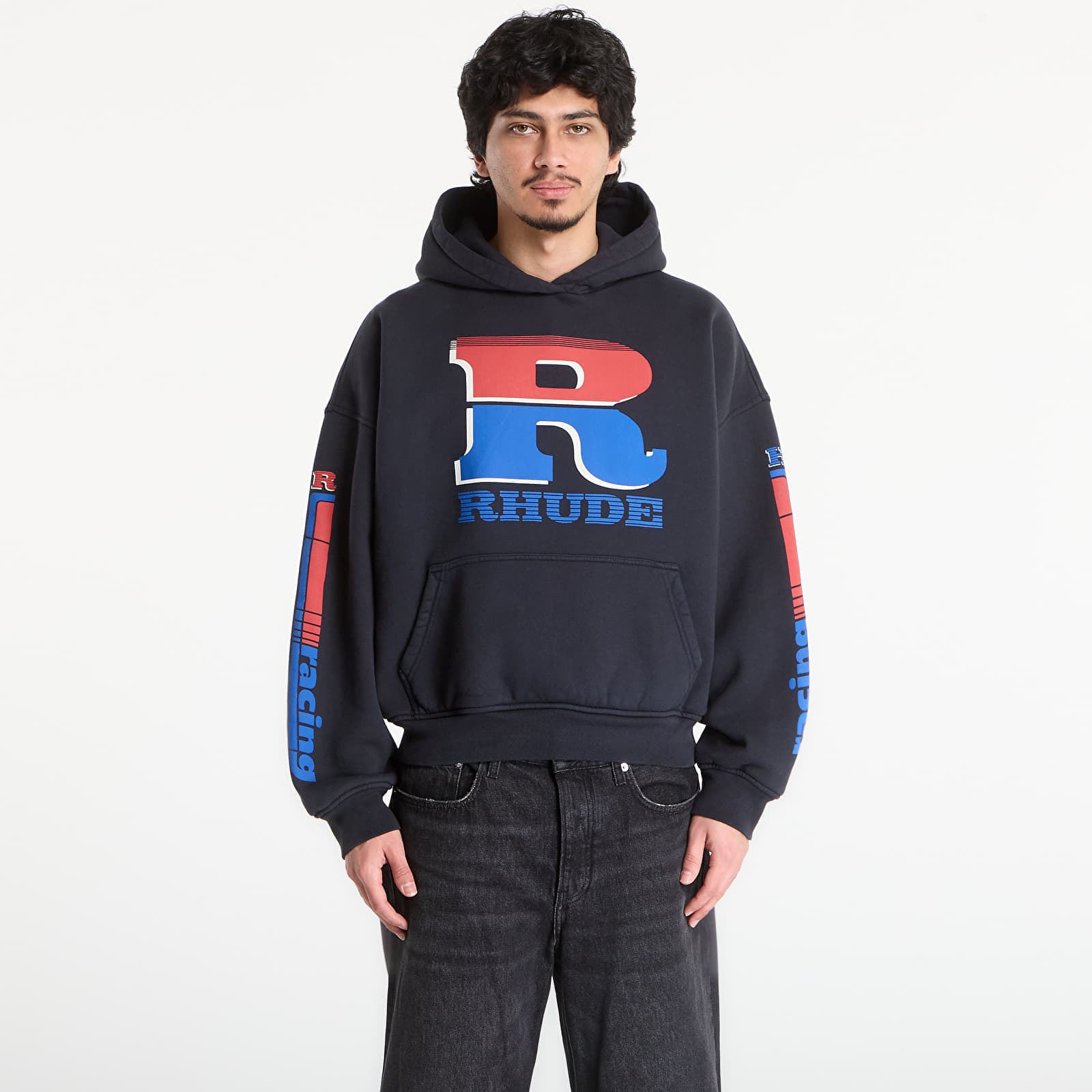Sweatshirt Rhude Split Petrol Logo Hoodie Vintage Black/ Red/ Blue XL