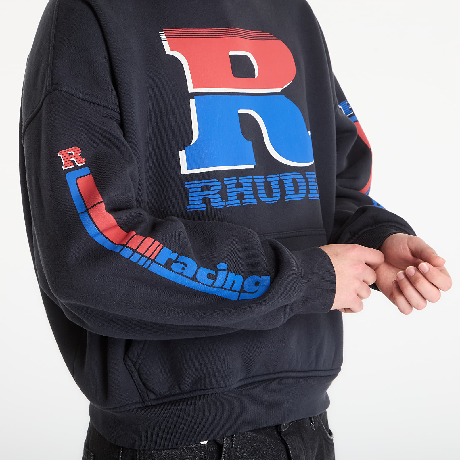 Hættetrøjer og sweatshirts Rhude Split Petrol Logo Hoodie Vintage Black/ Red/ Blue