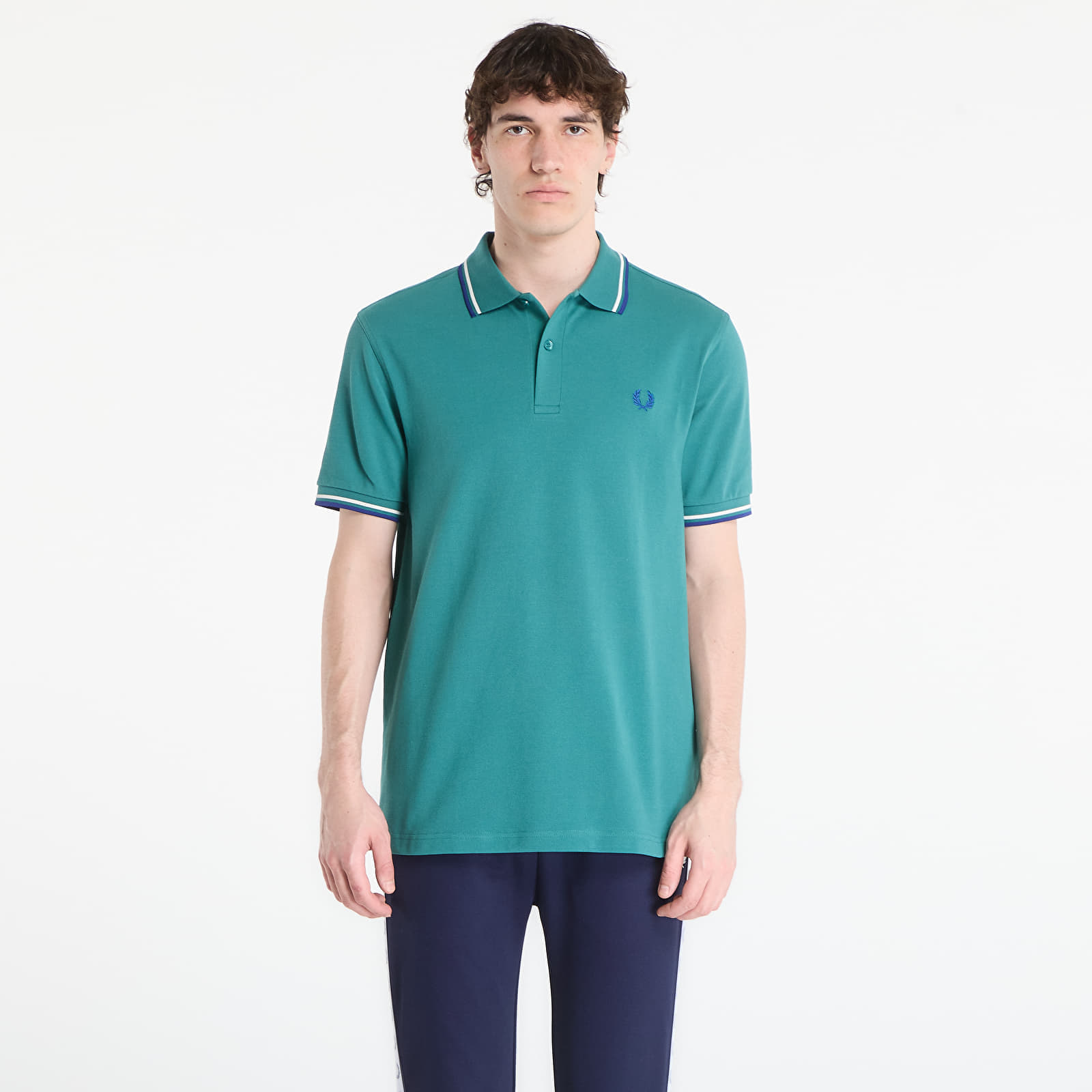Тениска FRED PERRY Twin Tipped Fred Perry Shirt Deep Mint/ Snow White/ Soho Eclipse M