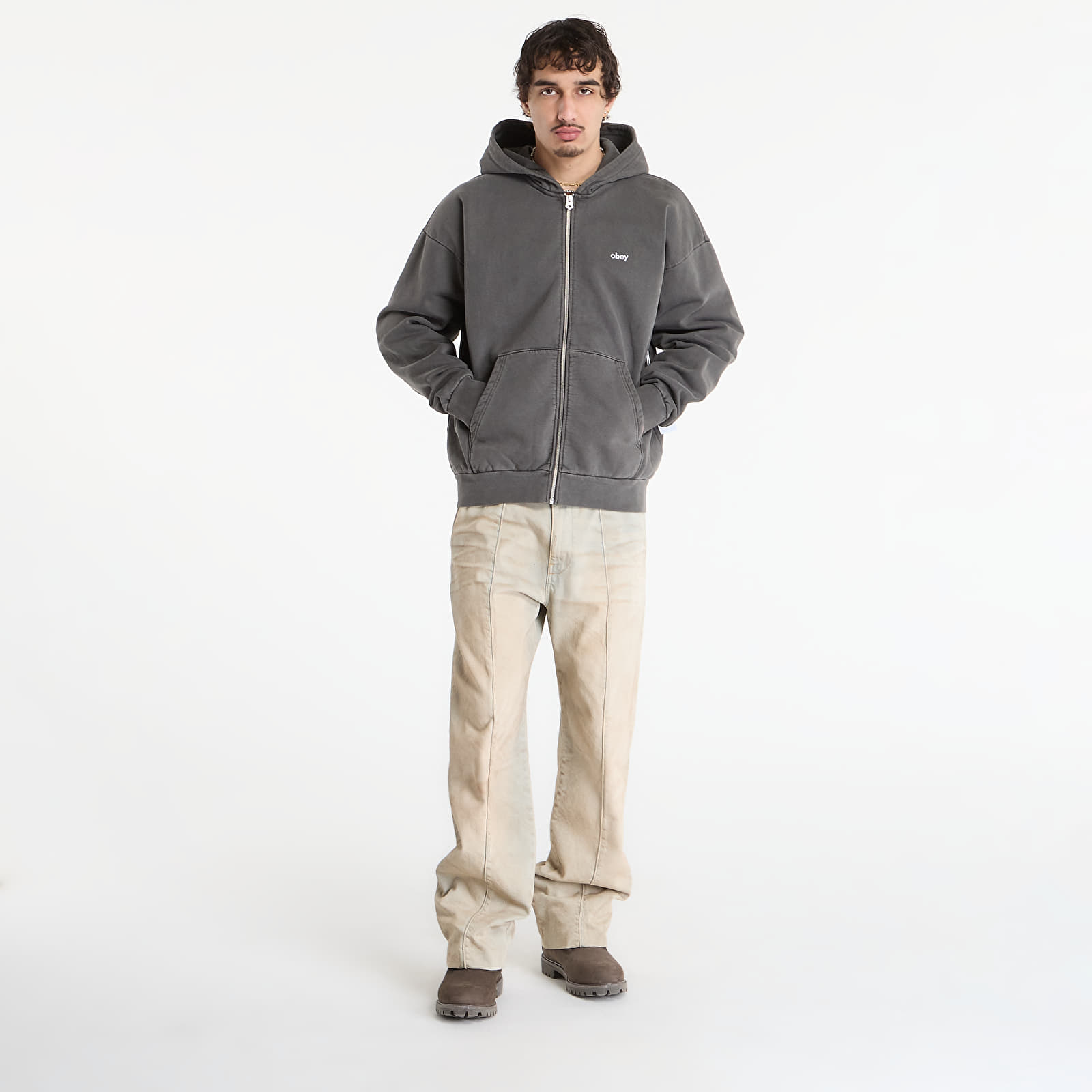 Dukserice OBEY Lowercase Pigment Zip Hood Pigment Digital Black