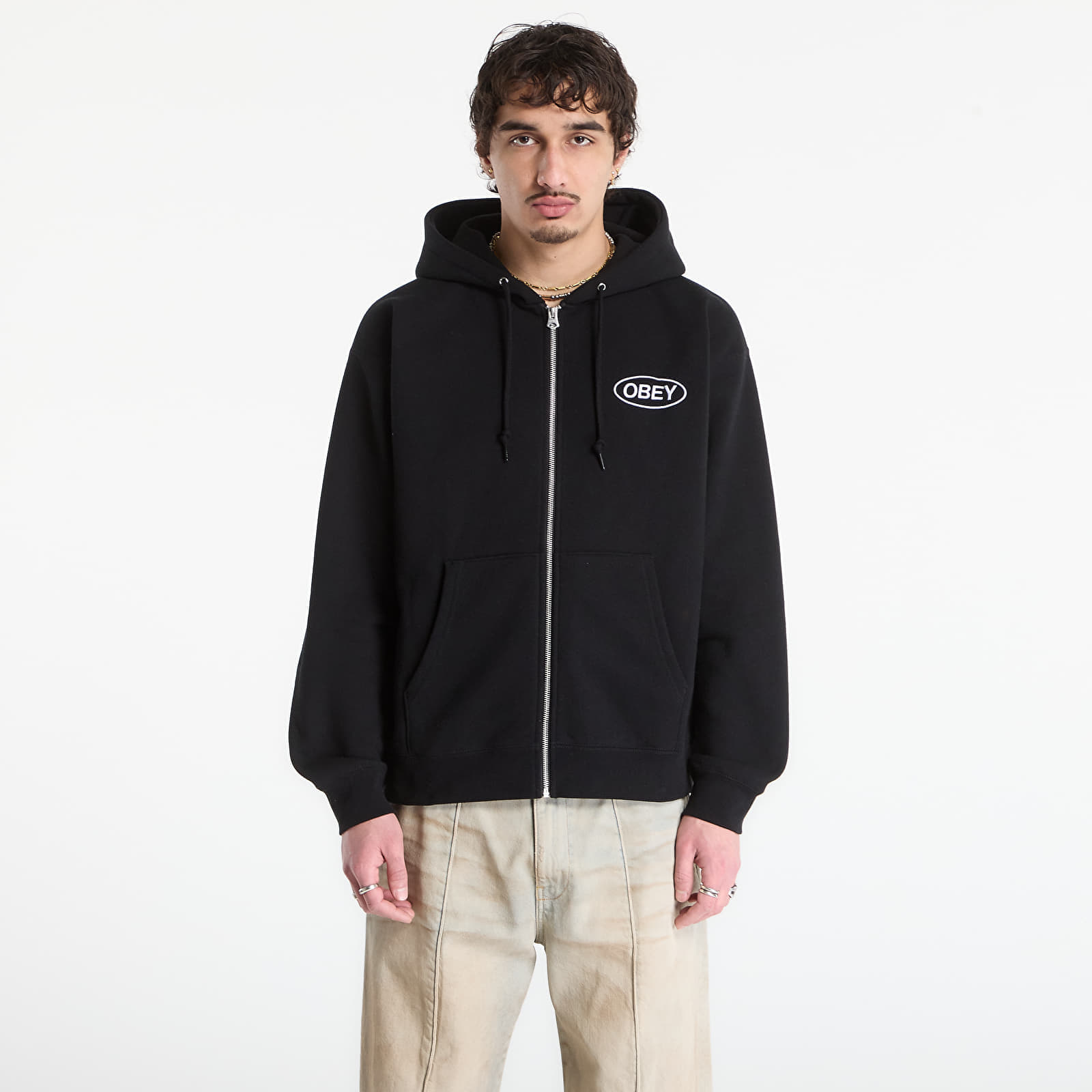 Суитшърт OBEY Oval Zip Hood Black M