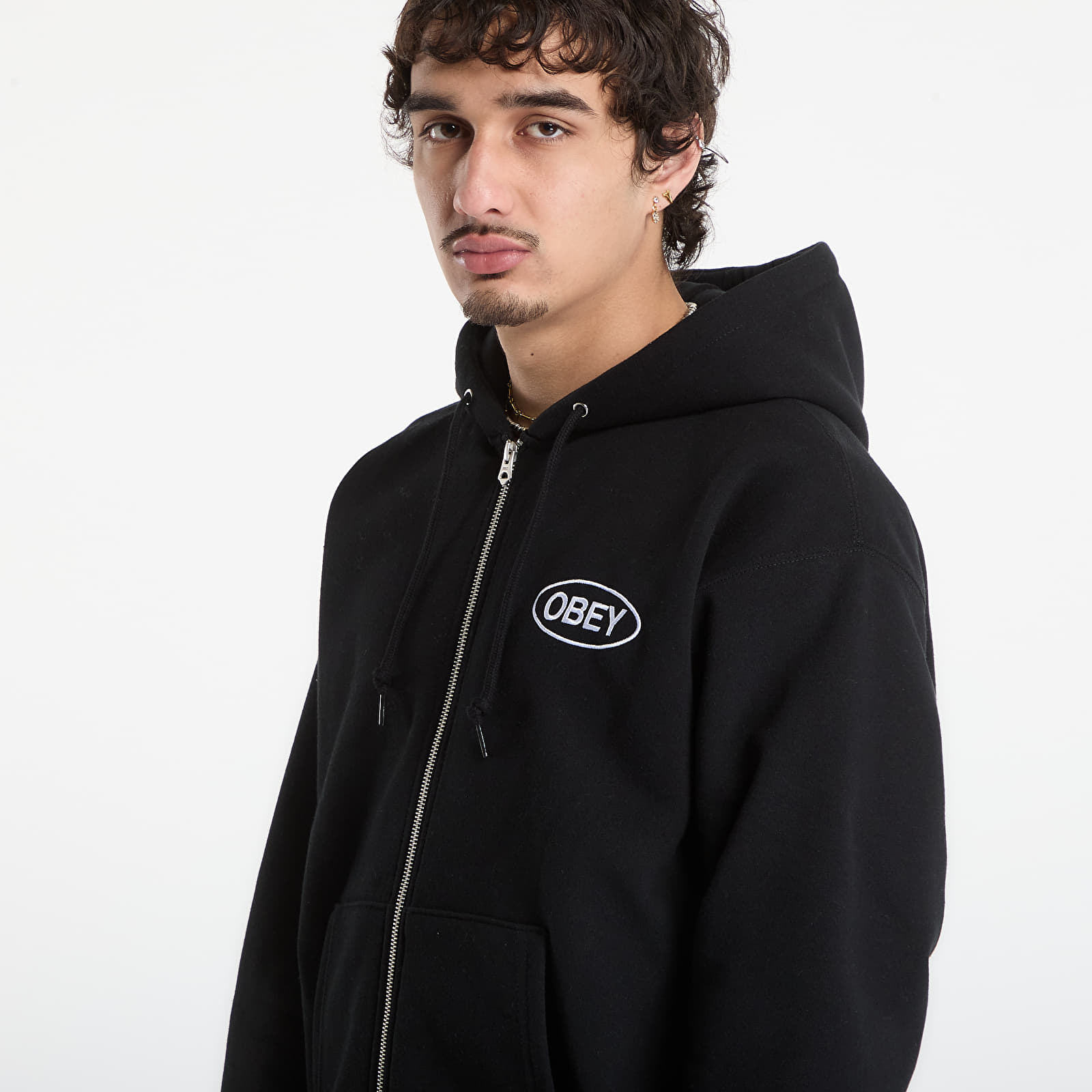 Dukserice OBEY Oval Zip Hood Black