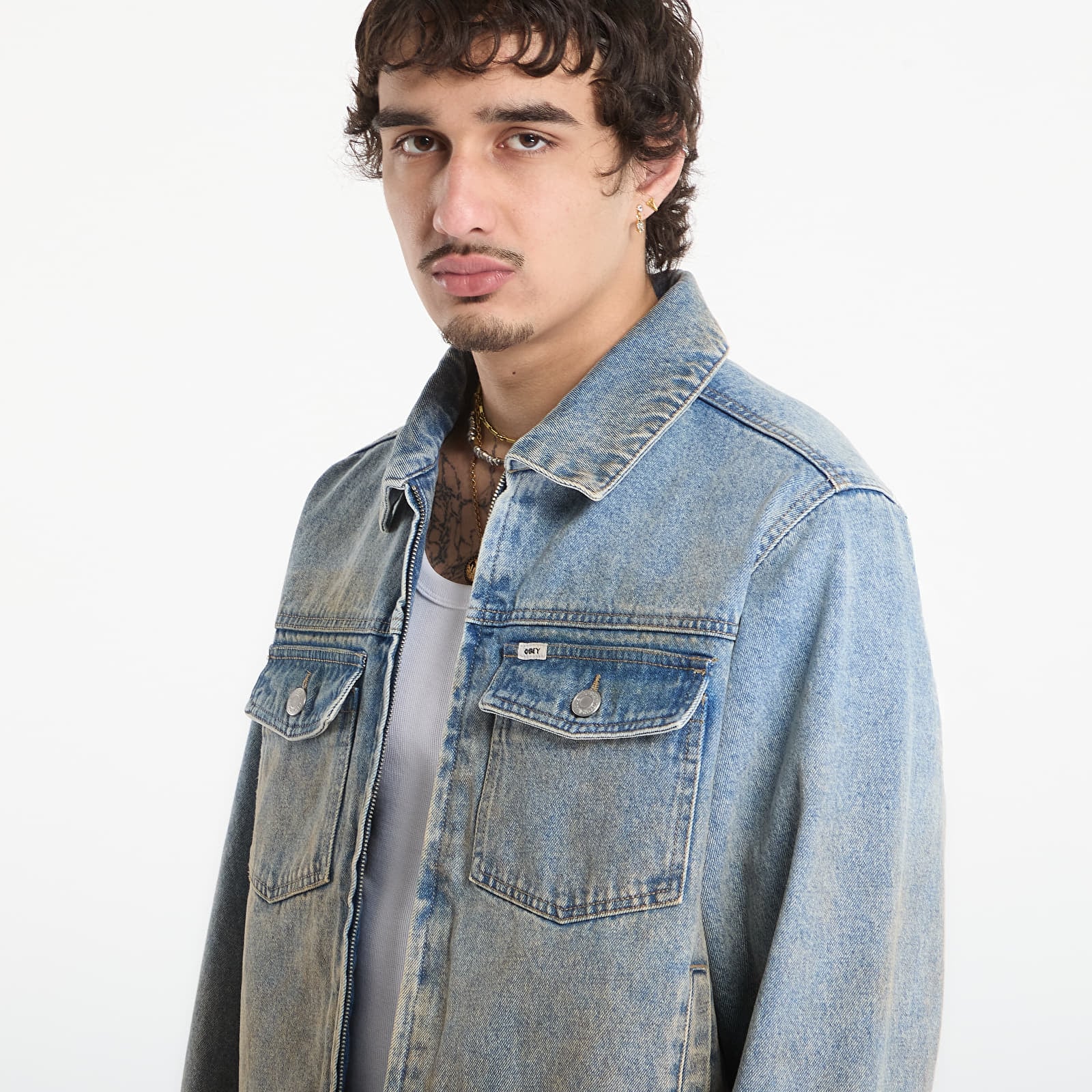 Takit OBEY Base Trucker Jacket Heavy Vintage Light Indigo