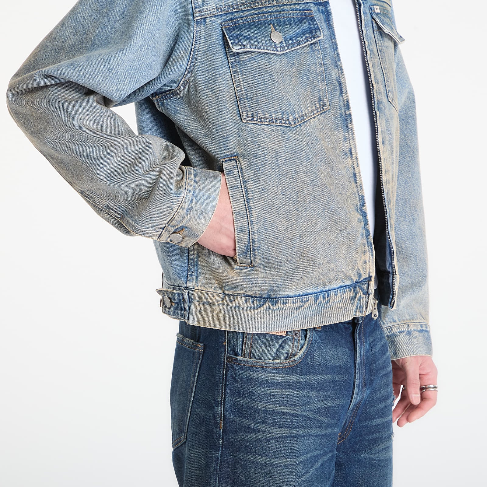 Takit OBEY Base Trucker Jacket Heavy Vintage Light Indigo