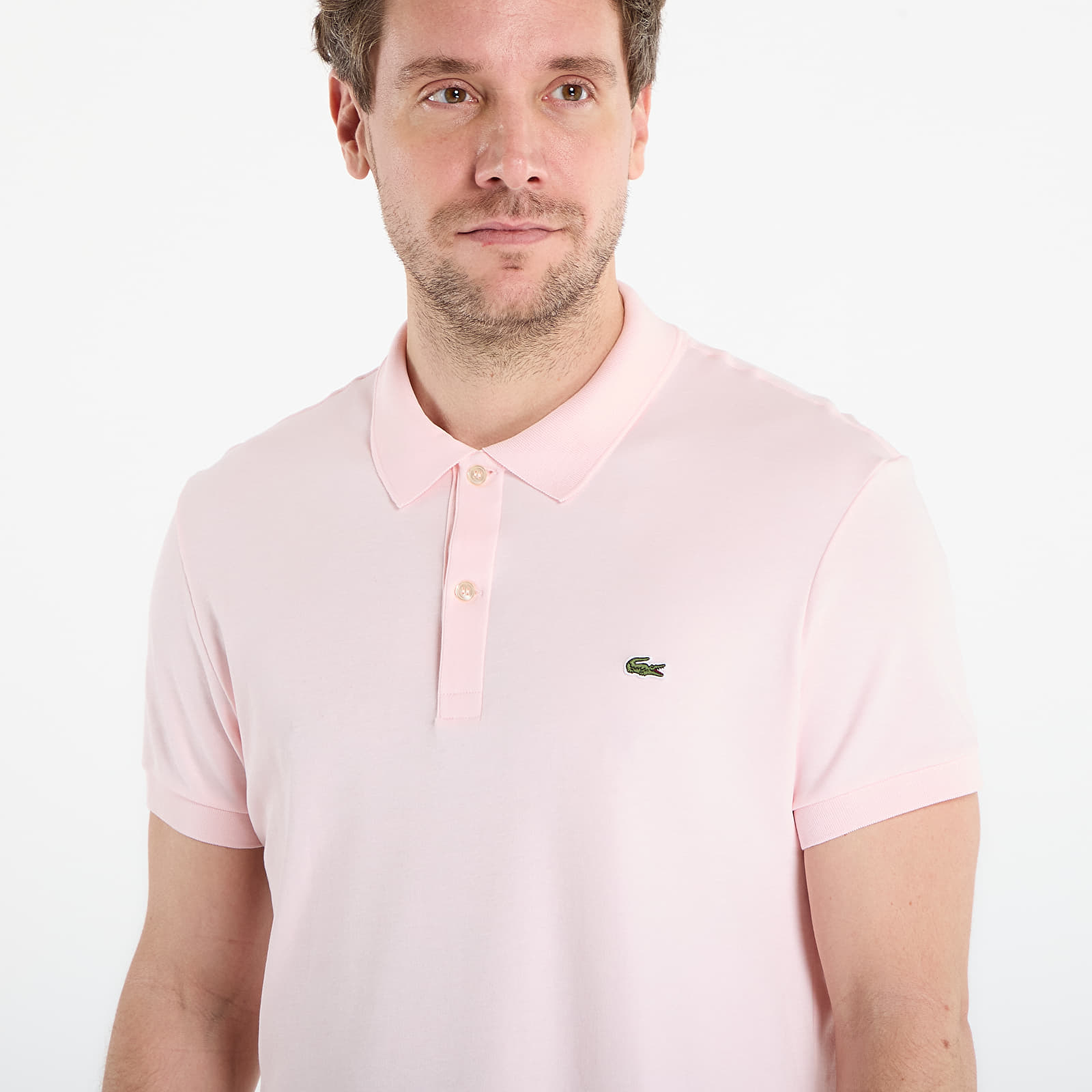 Moške majice LACOSTE Short Sleeved Ribbed Collar Shirt Flamingo
