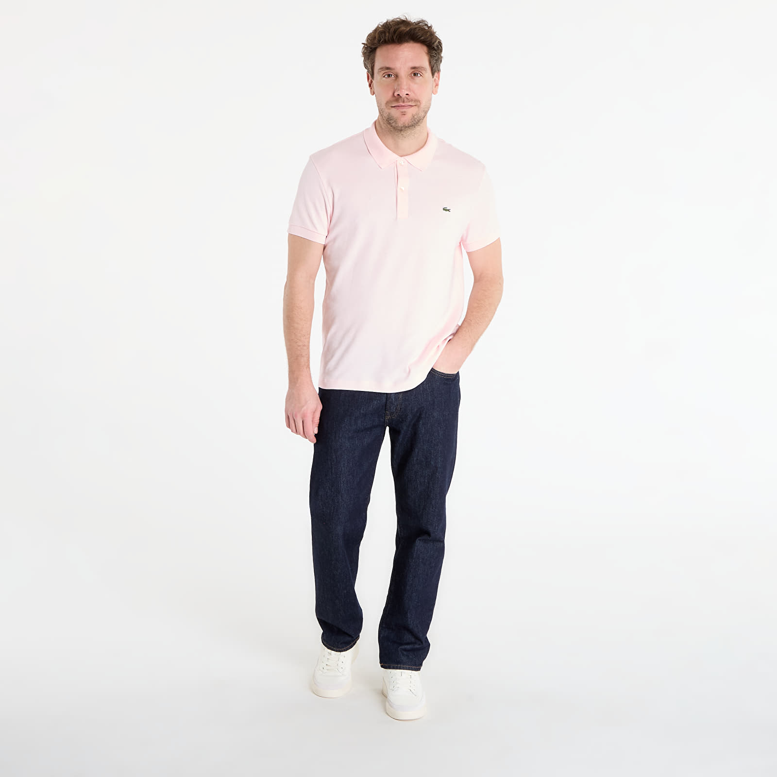 Moške majice LACOSTE Short Sleeved Ribbed Collar Shirt Flamingo