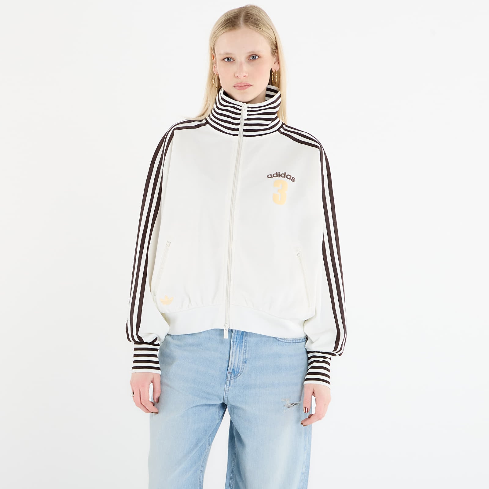 Casacos com capuz para mulher adidas Vintage Bb Track Top Striped Rib Off White