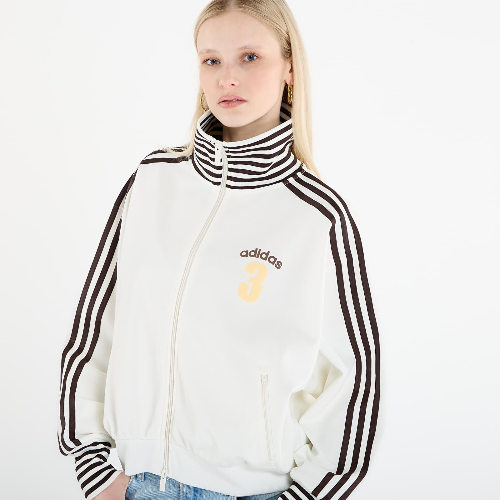 Casacos com capuz para mulher adidas Vintage Bb Track Top Striped Rib Off White
