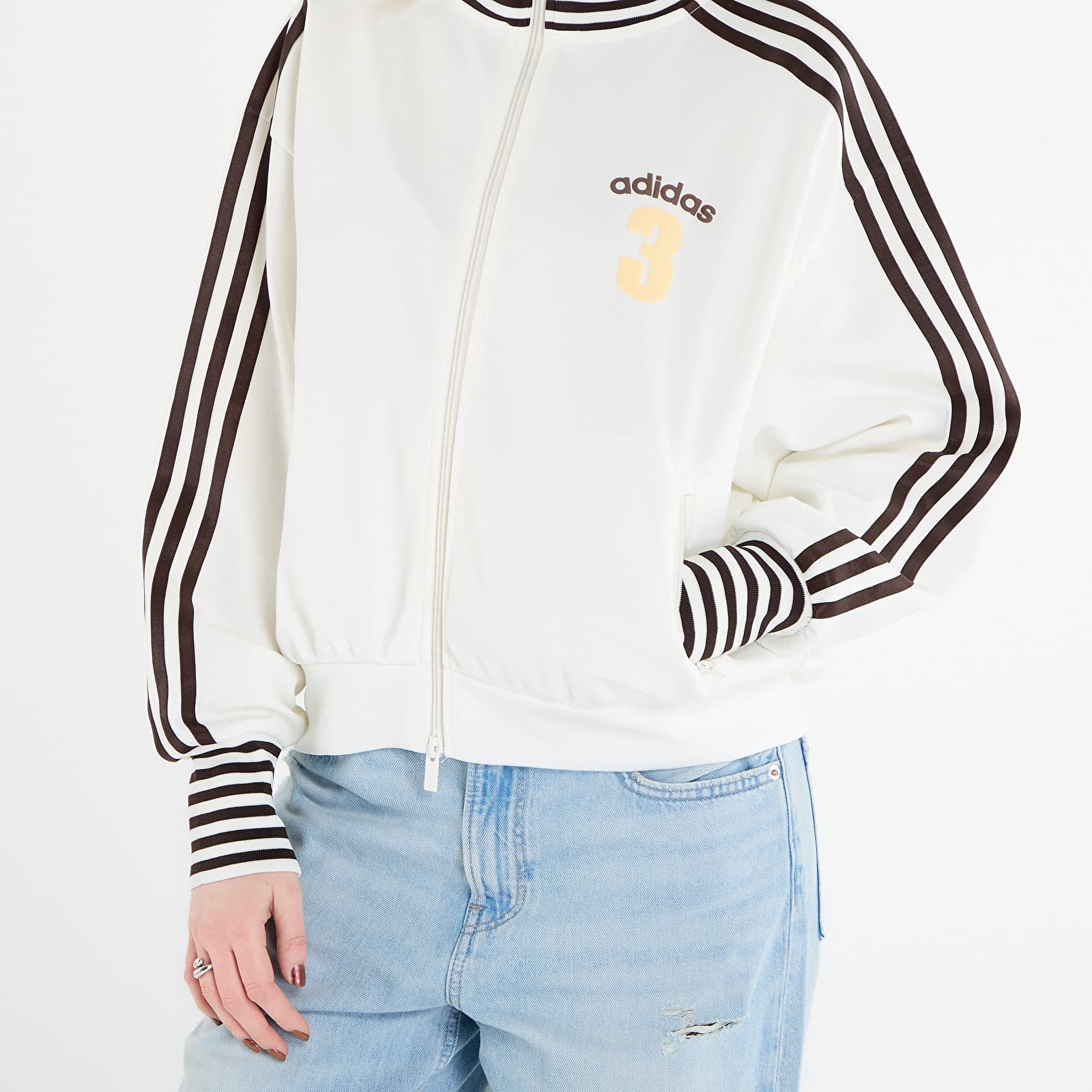 Casacos com capuz para mulher adidas Vintage Bb Track Top Striped Rib Off White