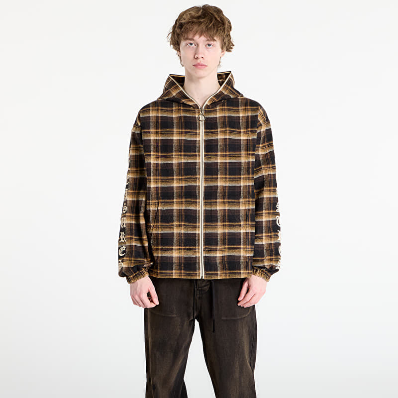 Sweatshirt PLEASURES Groove Zip Poncho Hoodie Brown Plaid