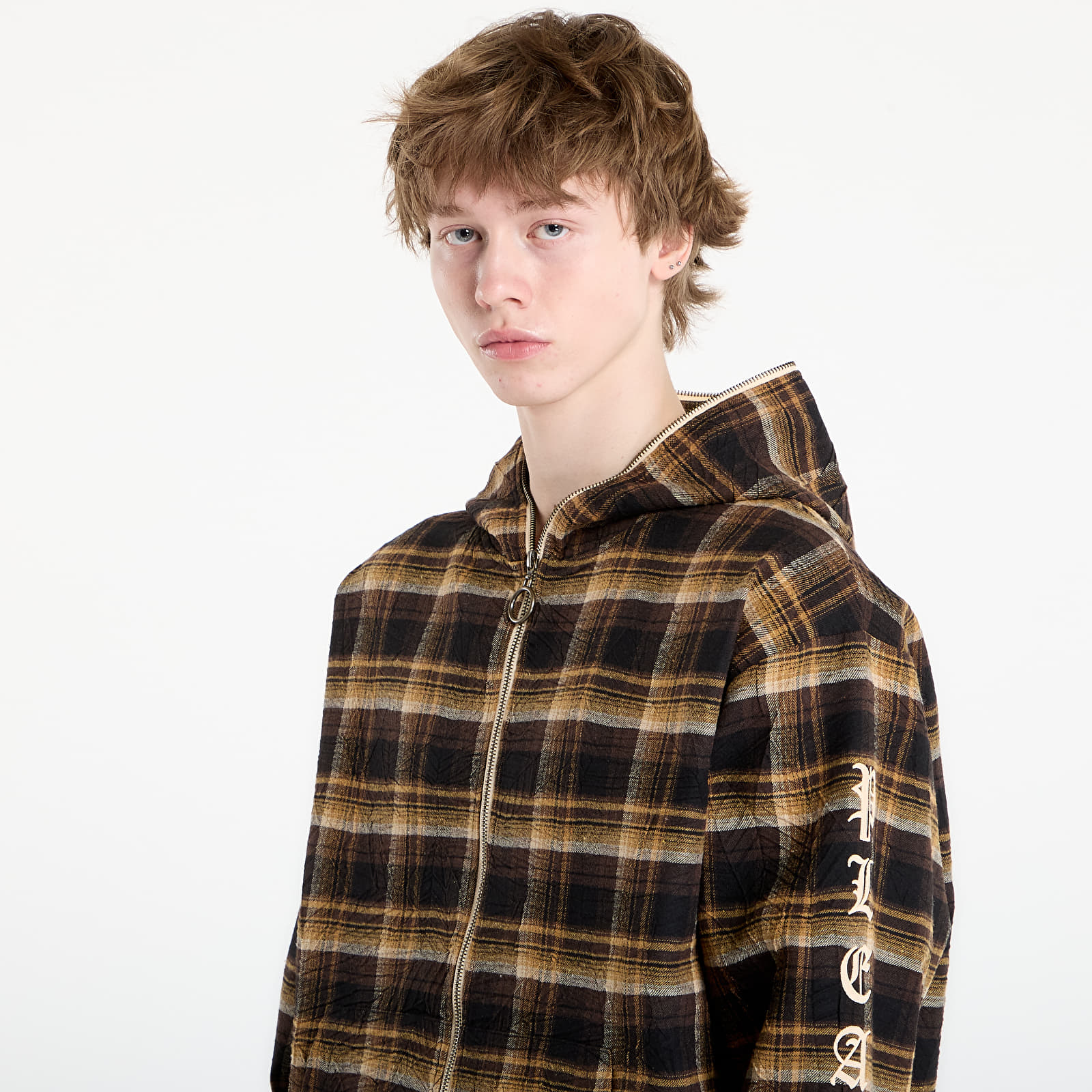 Hoodies och sweatshirts PLEASURES Groove Zip Poncho Hoodie Brown Plaid