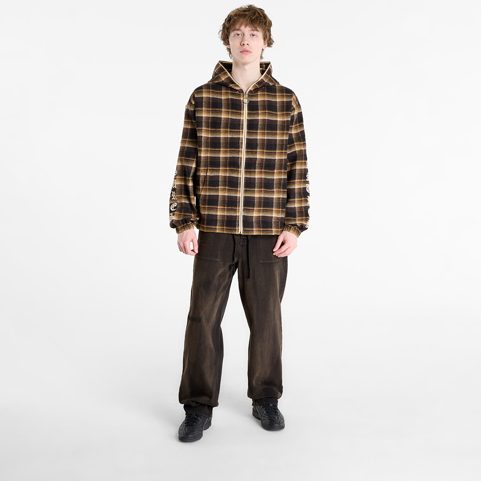 Hoodies och sweatshirts PLEASURES Groove Zip Poncho Hoodie Brown Plaid