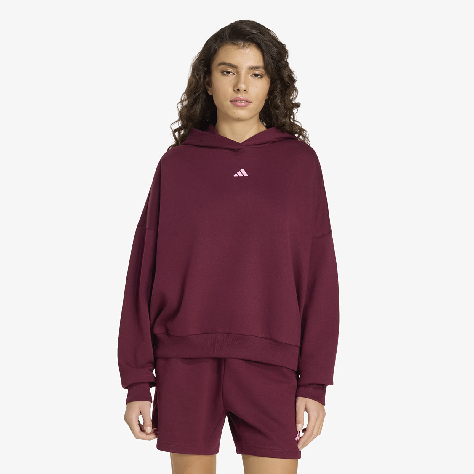 Hoodies für Frauen adidas 3 Stripes Studio Hoodie Maroon