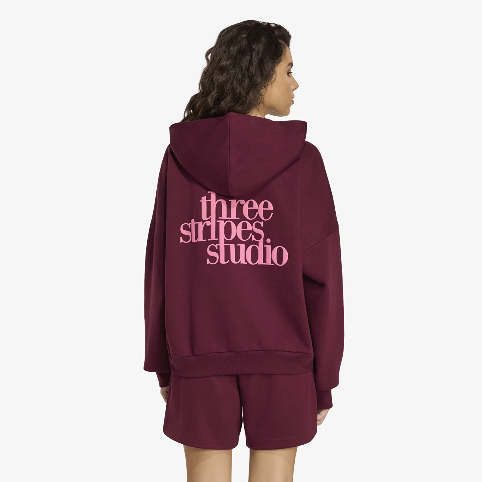 Hoodies für Frauen adidas 3 Stripes Studio Hoodie Maroon