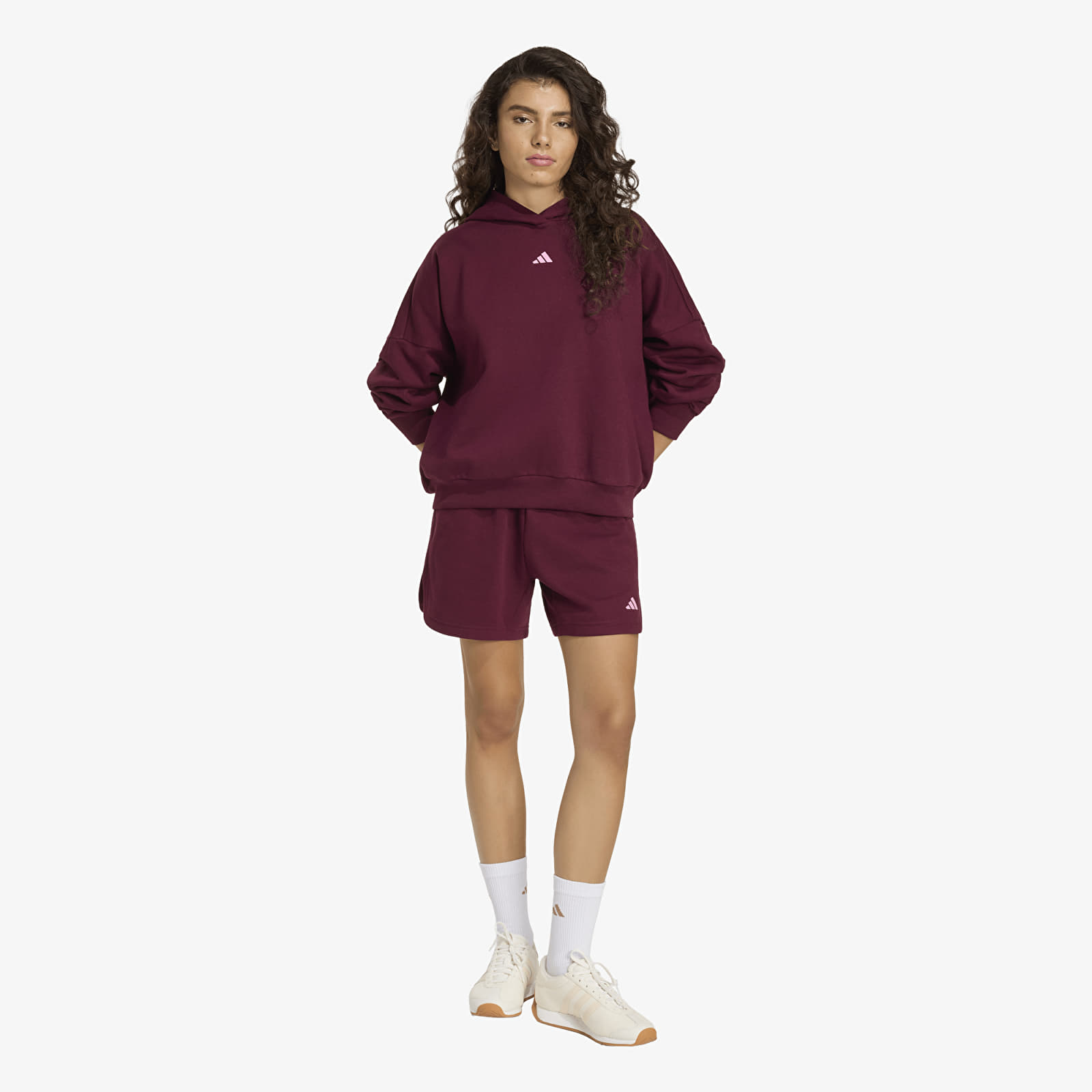 Hoodies für Frauen adidas 3 Stripes Studio Hoodie Maroon