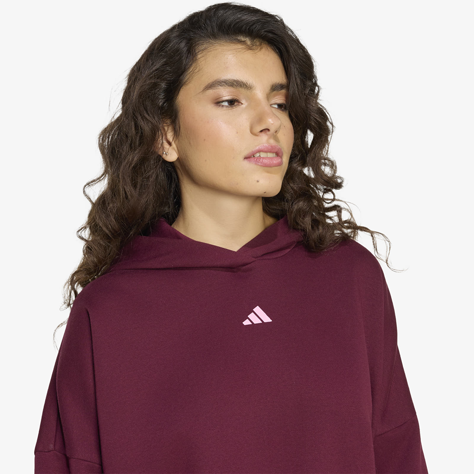 Hoodies für Frauen adidas 3 Stripes Studio Hoodie Maroon