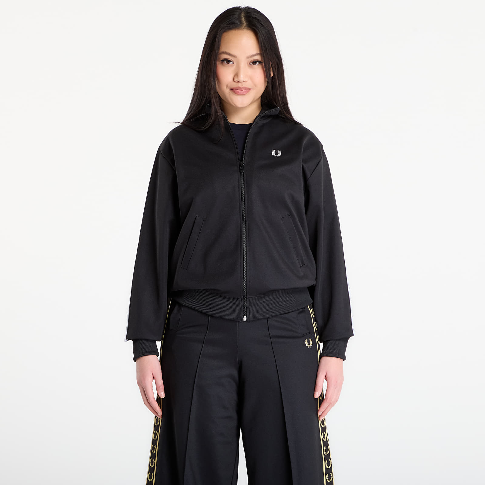 Casacos com capuz para mulher FRED PERRY Taped Track Jacket Black