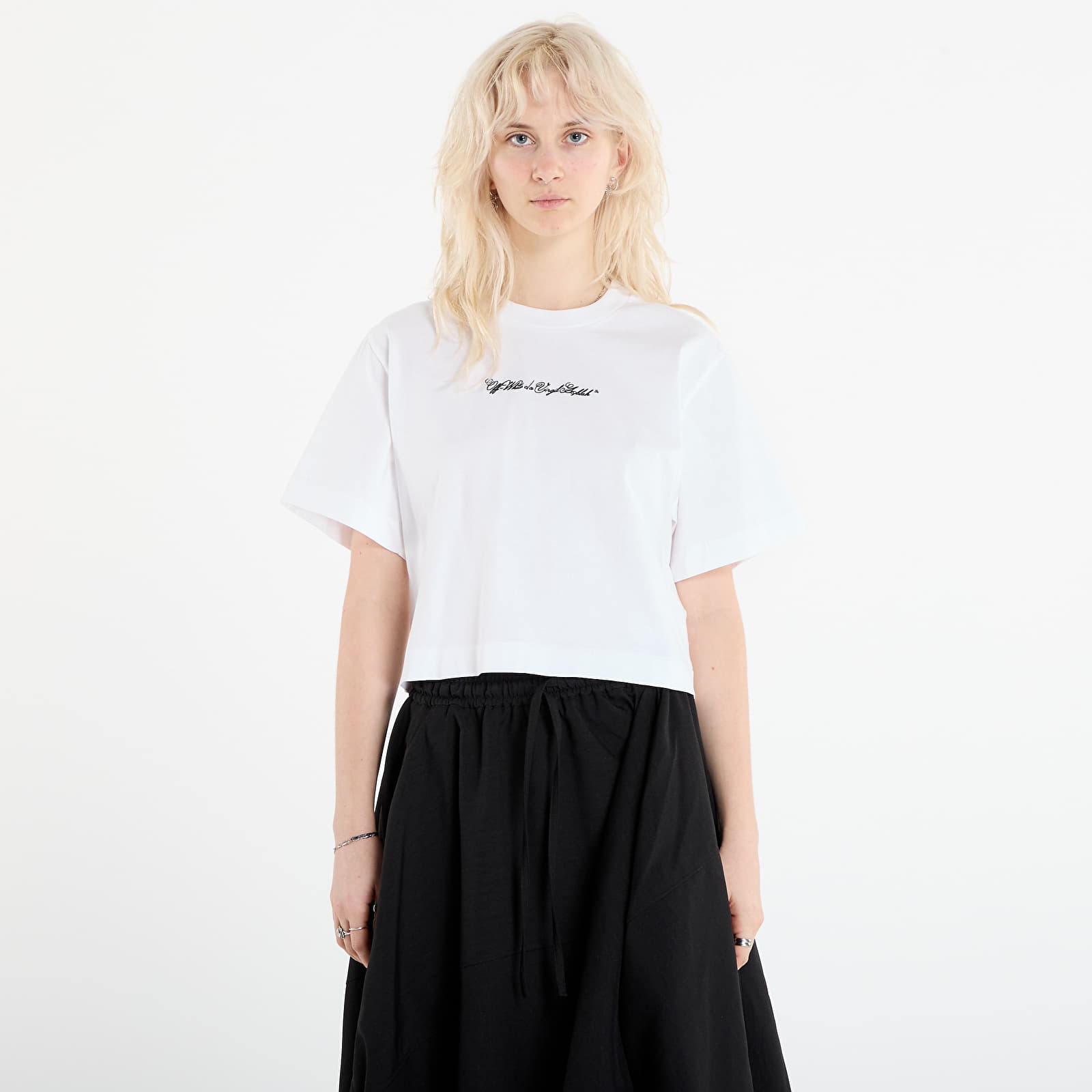 Camisetas Off-White Embr Arrow Script Crop Tee White/ Black