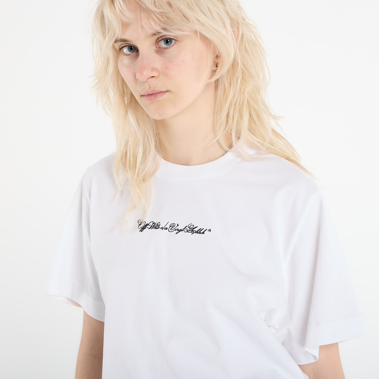 Camisetas Off-White Embr Arrow Script Crop Tee White/ Black