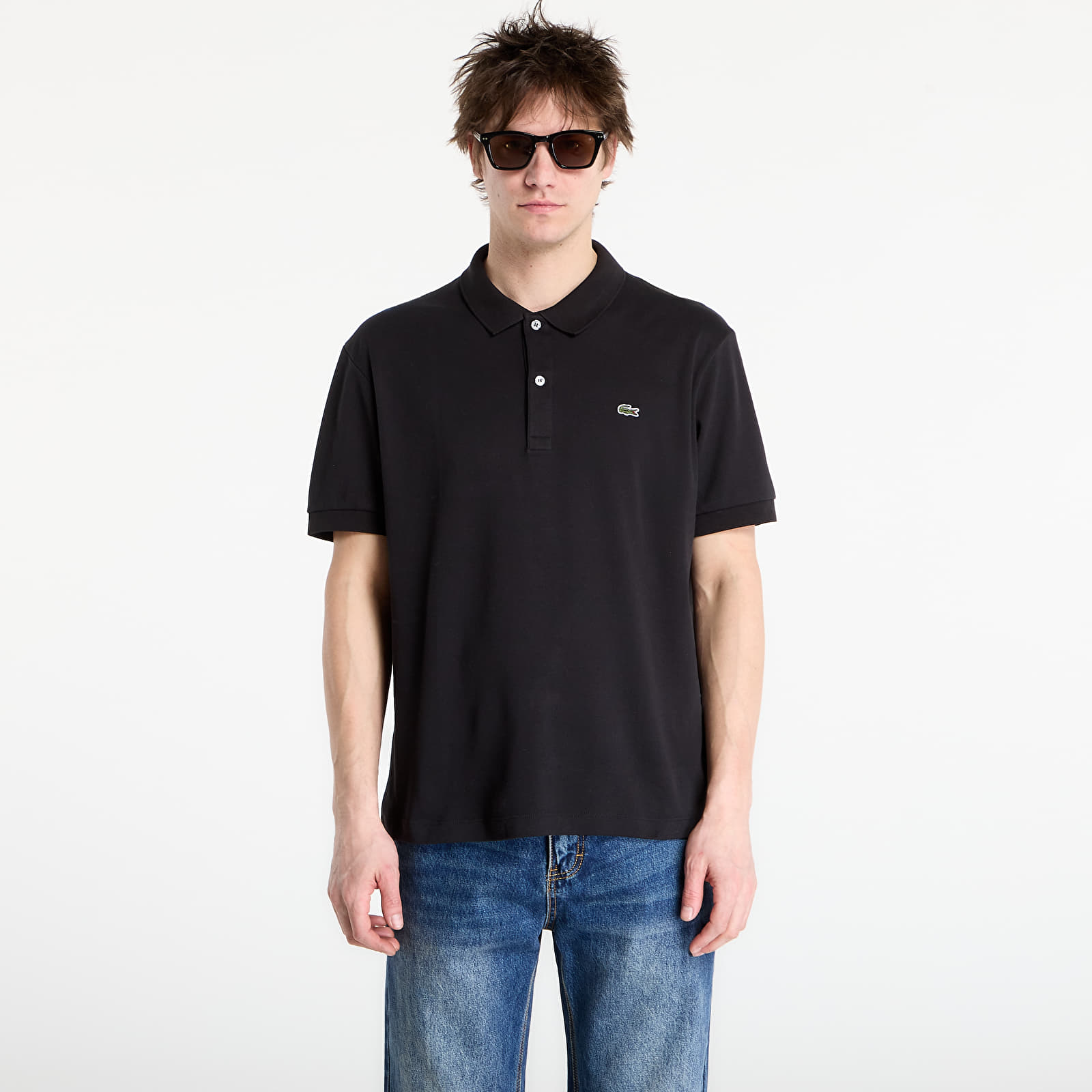 Moške majice  LACOSTE Short Sleeved Ribbed Collar Shirt Black
