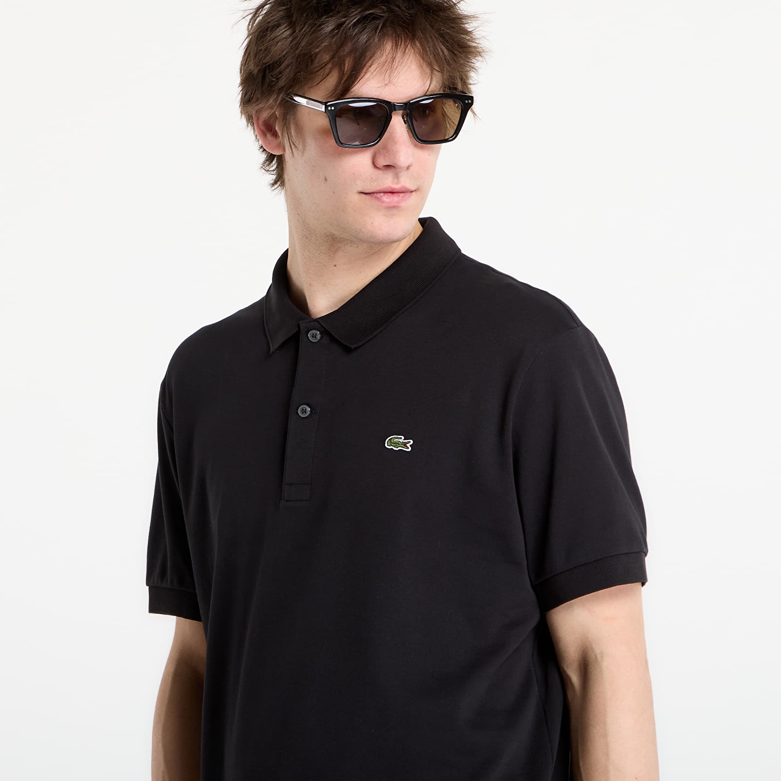 Moške majice  LACOSTE Short Sleeved Ribbed Collar Shirt Black