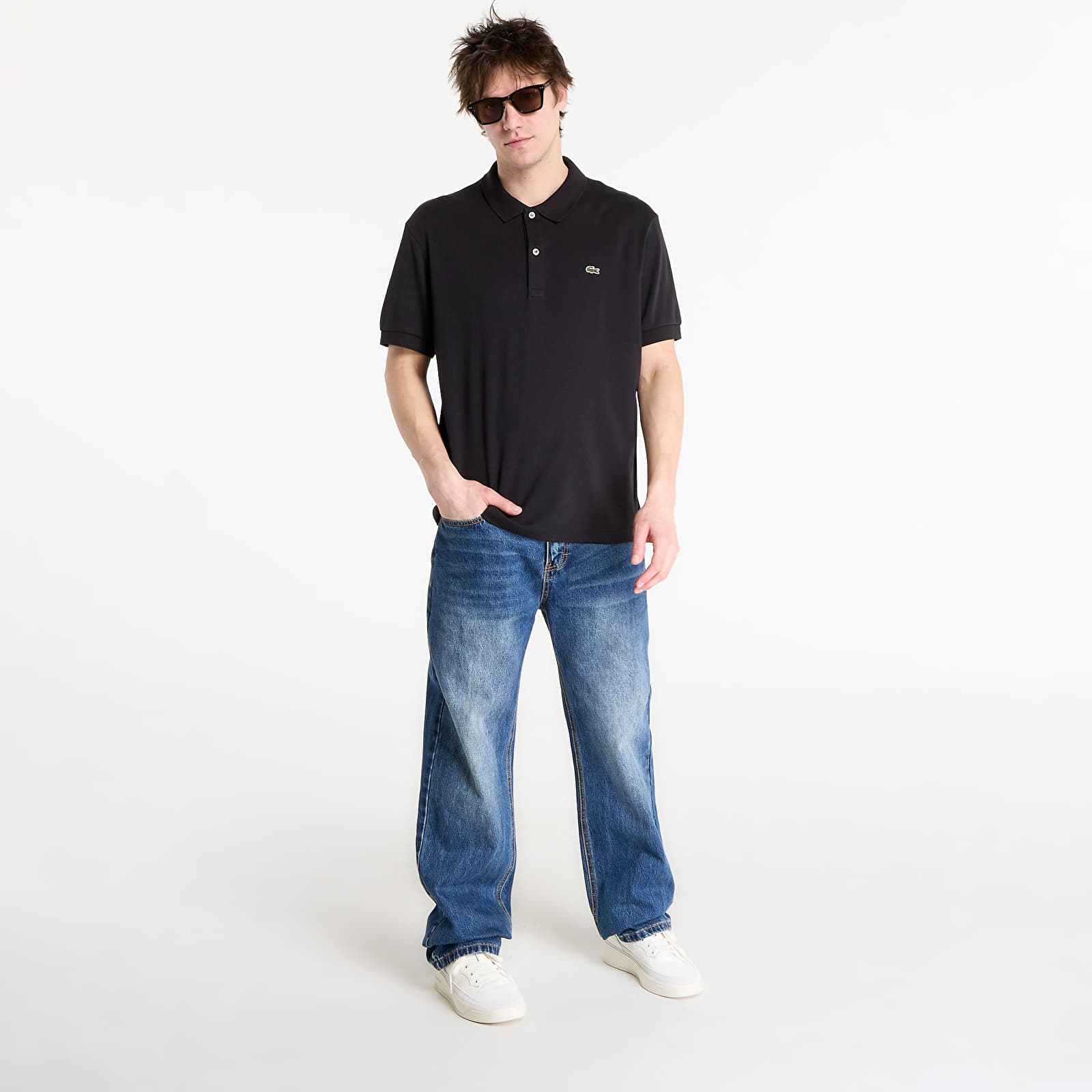 Moške majice  LACOSTE Short Sleeved Ribbed Collar Shirt Black